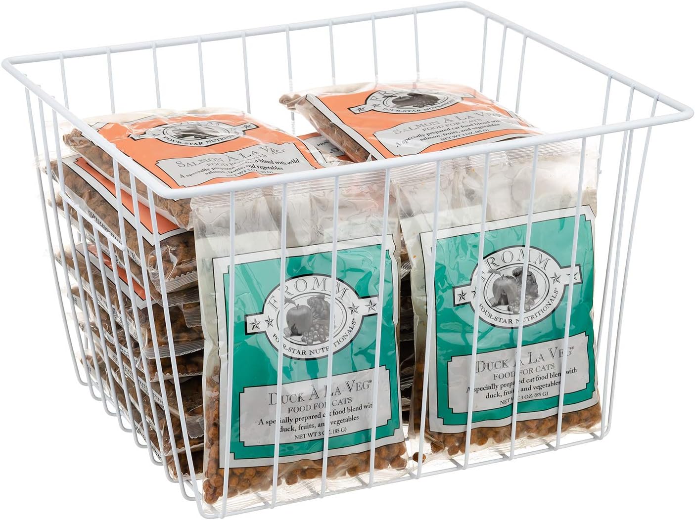 Upright Freezer Organizer Bins， Freezer Baskets for 14, 15 cu.ft Standup Freezer, Wire Storage Baskets with Built-in Handles for Frozen Foods, Snacks, Vegetables, Fruits and More, 4Pcs , White