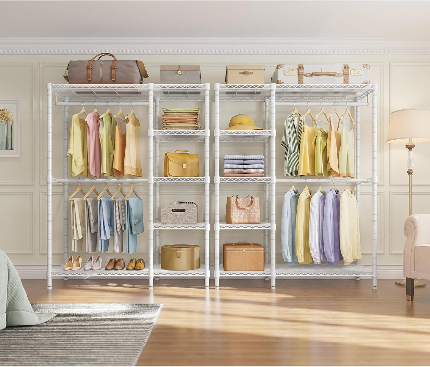 VIPEK V7 Garment Racks for Hanging Clothes Heavy Duty Clothes Rack with Shelves, Portable Closet Rack Metal Clothing Racks 5 Tiers Freestanding Closet Wardrobe System, Max Load 670lbs, White