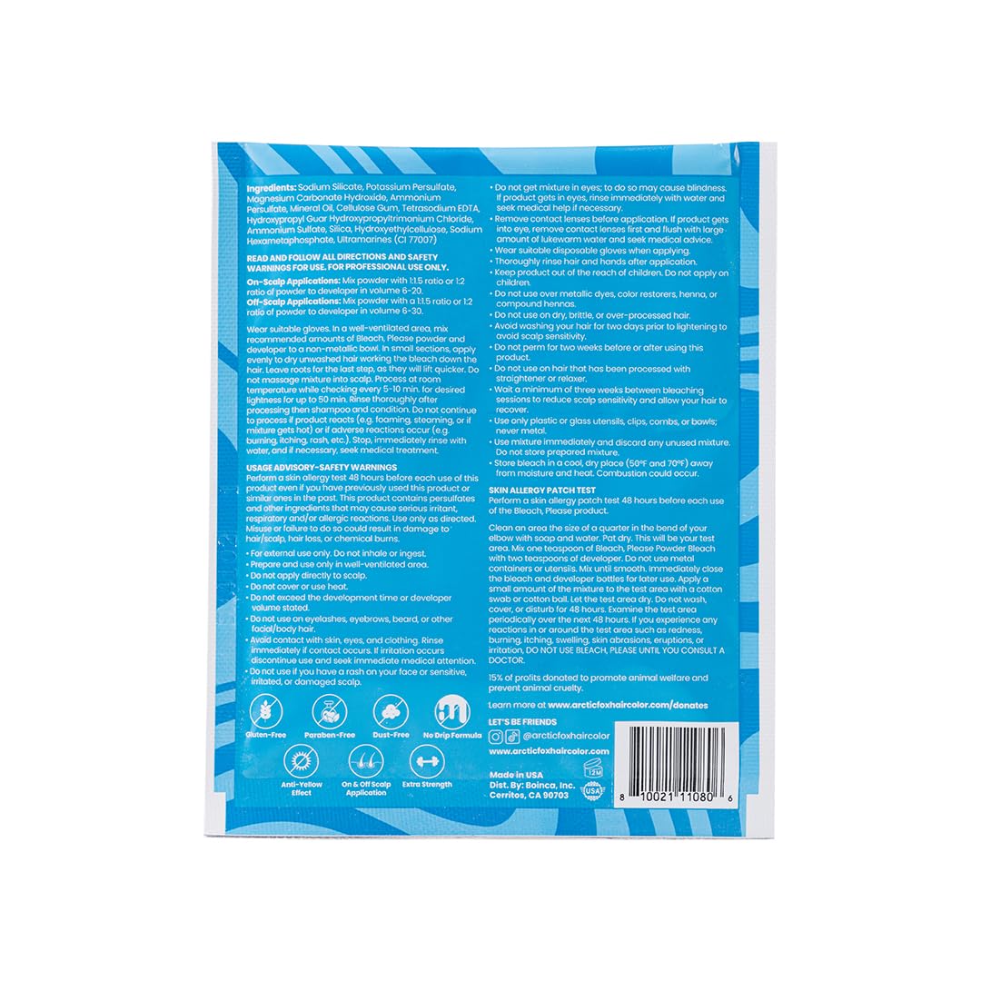 ARCTIC FOX Bleach Please, Blue Powder Bleach Individual Sachet 28g (1oz) for touch ups, highlights, or small applications like money pieces.