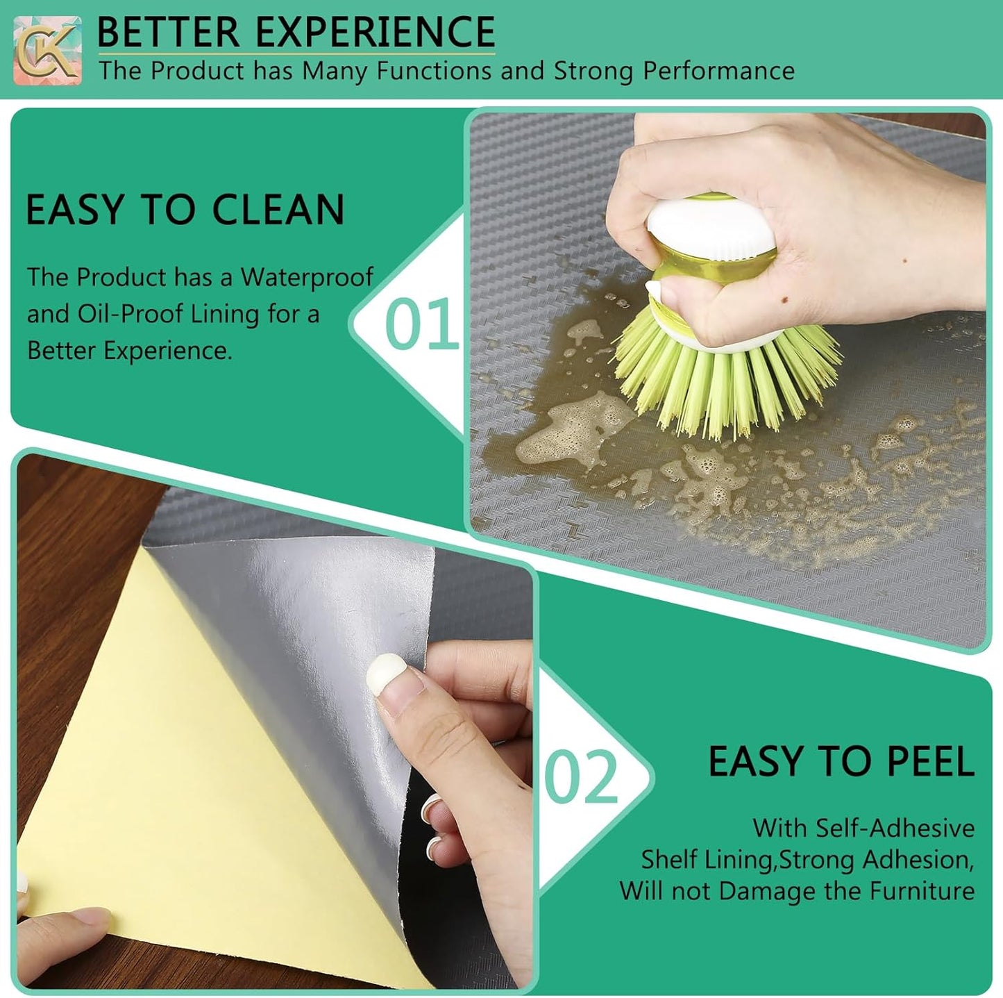 Self-Adhesive Shelf Liner Kitchen Liner, Waterproof Backed Paper Easy Peel and Stick Contact Liner Without Residue for Decor Your Desk Surface, Kitchen Countertops (Silver, 17.5 x 393.7 inches)