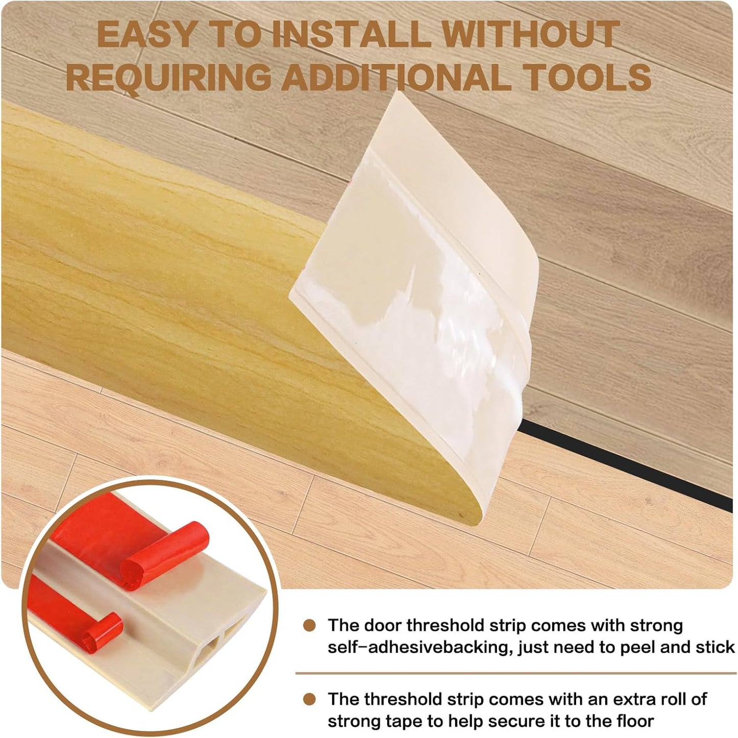 Floor Transition Strip Vinyl Door Threshold Ramp Self Adhesive Carpet Edging Strip Doorway Edge Trim, Overlap Edge Reducer for Laminate Carpet, Floor, Tile (Raw Wood Grain, 1/5" to 2/5", 3.3Ft)