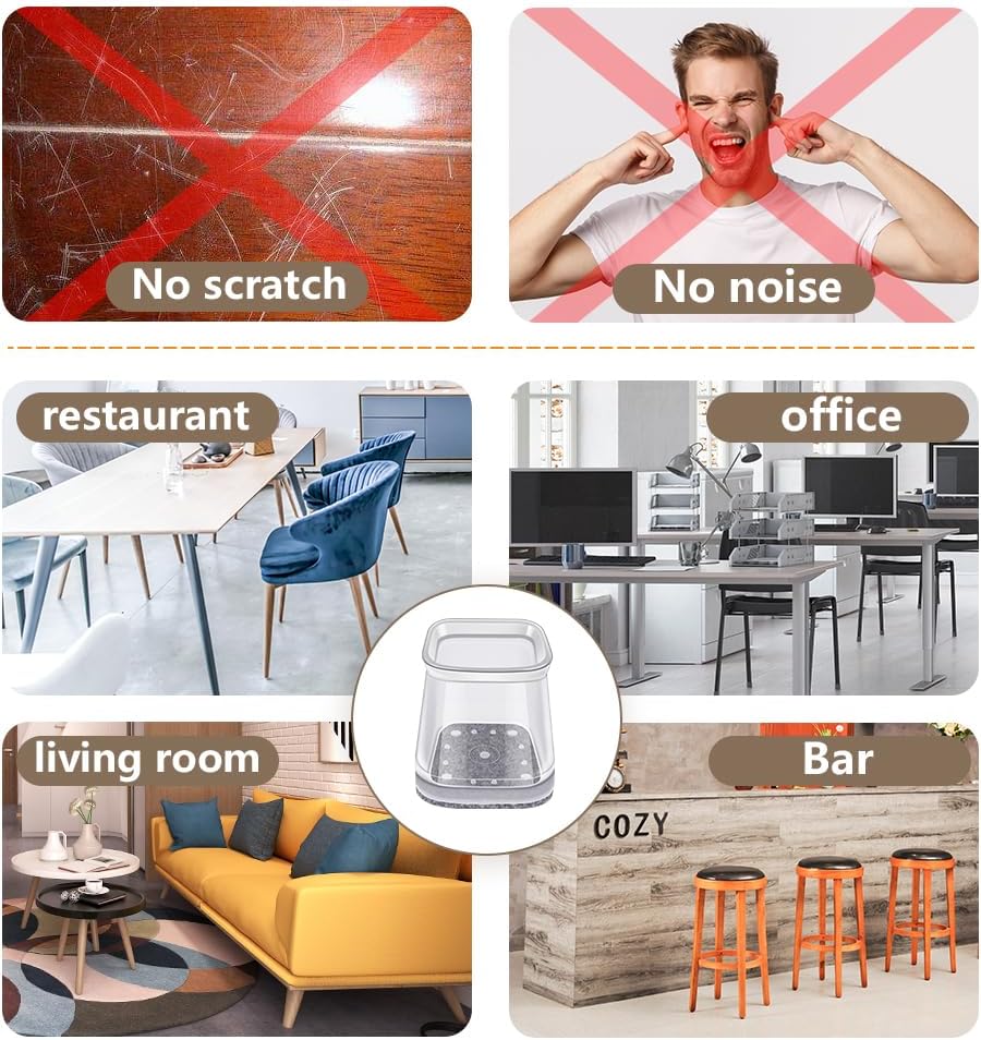 BUMACO Chair Leg Floor Protectors Square Chair Leg Protectors for Hardwood Floors Silicone Pads Covers to Protect Floors Clear-40 Pcs Square S Fit (3/4" to 1")