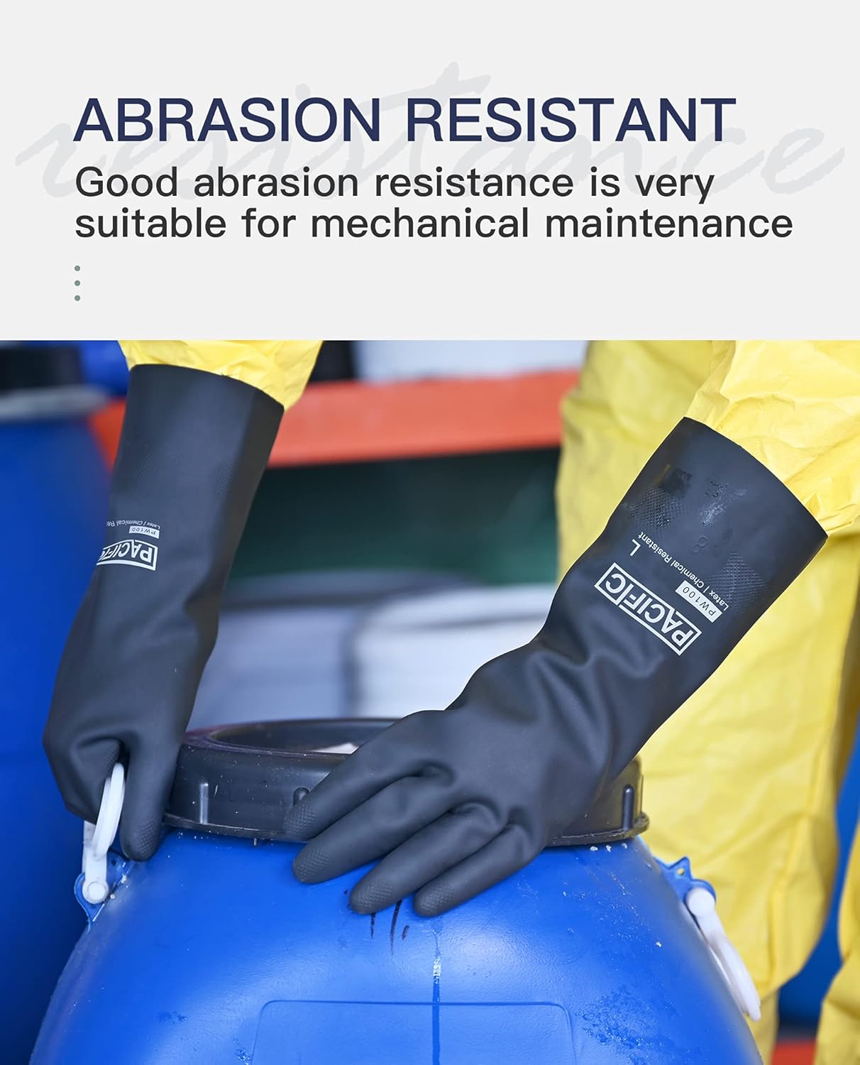 PACIFIC PPE Chemical Resistant Gloves, Heavy Duty Industrial Rubber Gloves, Resist Acid, Alkali and Oil, 12.6", Medium