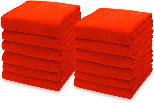 kimteny 13x28 Inches Kitchen Cloth Dish Towels, 400 GSM Premium Dishcloths, Super Absorbent Coral Velvet Microfiber Cleaning Cloths, Fast Drying Rags for Washing Dishes (12 Pack, Red)