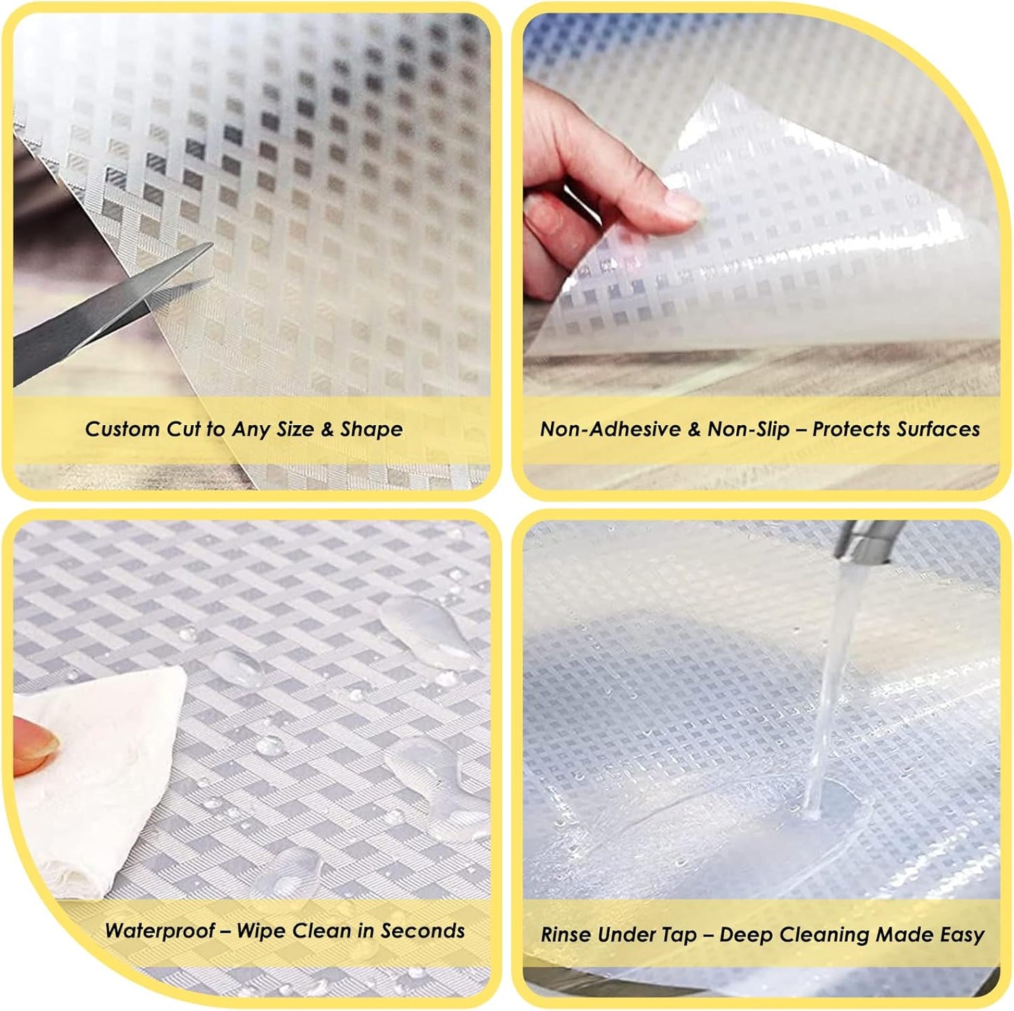 Shelf Liners for Kitchen Cabinets and Drawers, Non-Adhesive and Anti-Slip, Waterproof and Easy to Clean, Durable EVA Cabinet Mat for Refrigerator, Cupboard, Table (White, 17.5" W x 196.8" L)