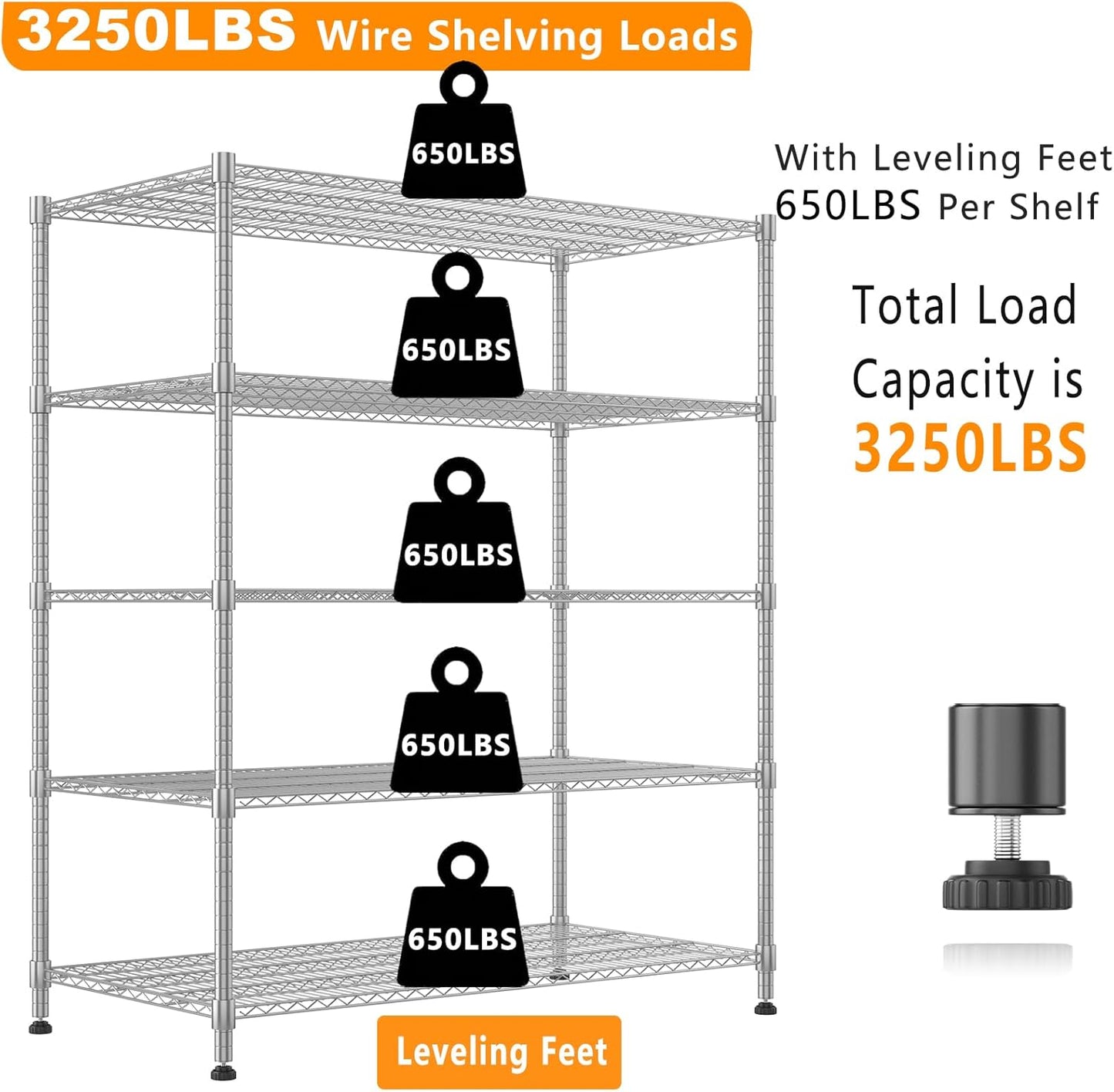 Himimi 5 Tier Wire Shelving with Wheels Heavy Duty Height Adjustable Metal Shelves for Storage, Commercial Grade Steel Utility Wire Rack for Kitchen Garage Pantry Organization-24×48×82, Silver