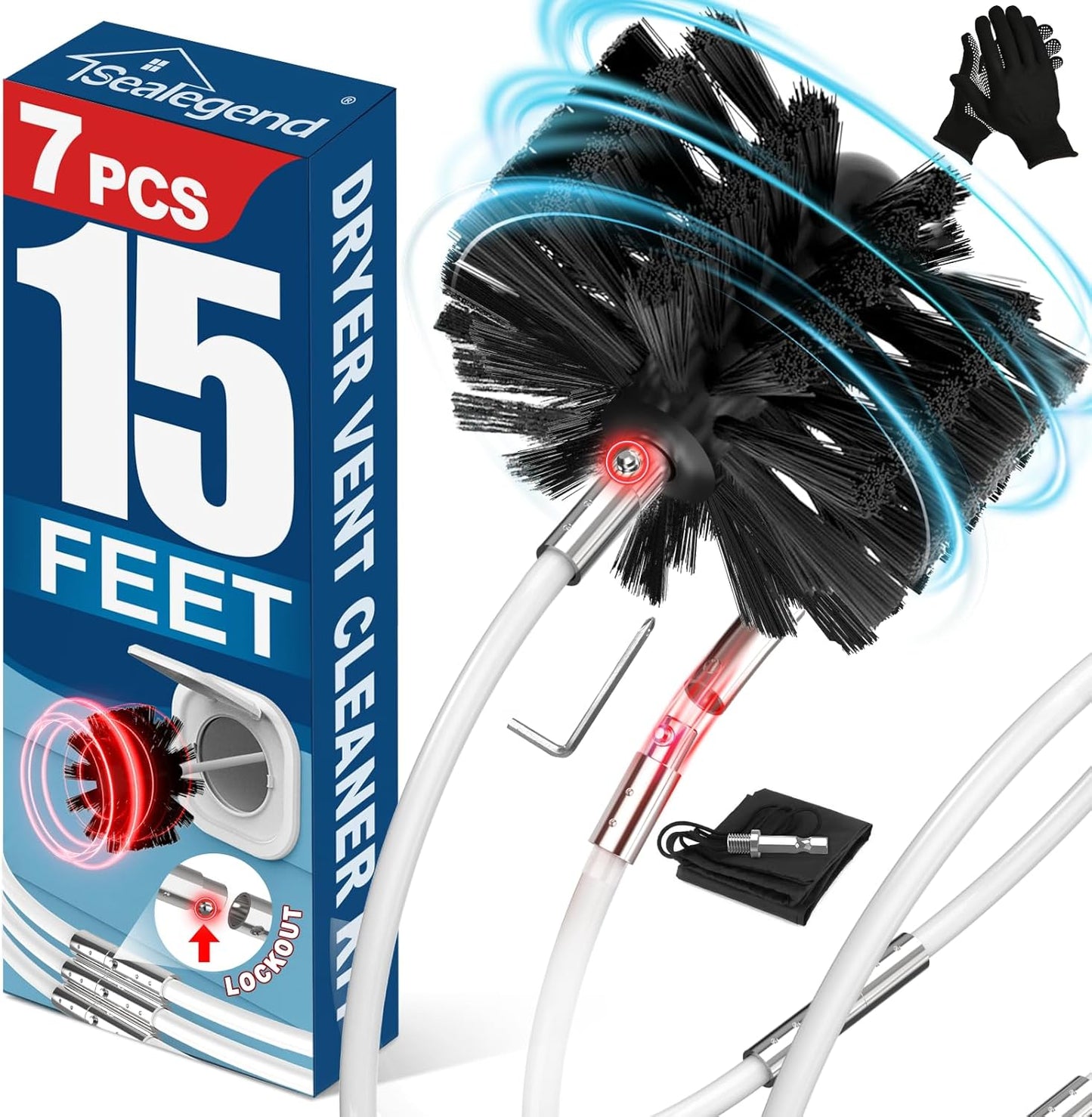 Sealegend 15 Feet Dryer Vent Cleaner Kit/Lint Remover/Upgraded Flexible Quick-Snap Brush with Drill Attachment/Fireplace Chimney Brushes for Easy to Clean/Cleaning Tool Use with or Without Power Drill