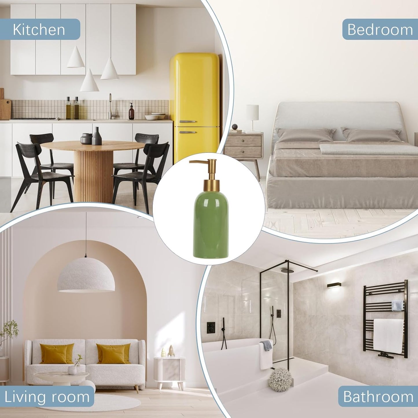 Natheeph 14OZ Ceramic Soap Dispenser Ceramic Soap Pump Dispenser Can Fill Liquid for Bathroom/Kitchen (2PC Green)