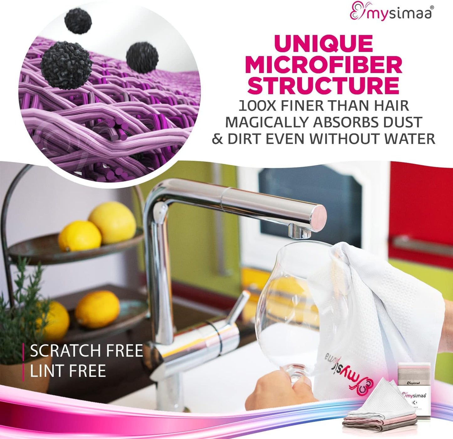 mysimaa XL Lint Free Microfiber Cloth, Glass & Window Cleaning Cloths - Set of 6