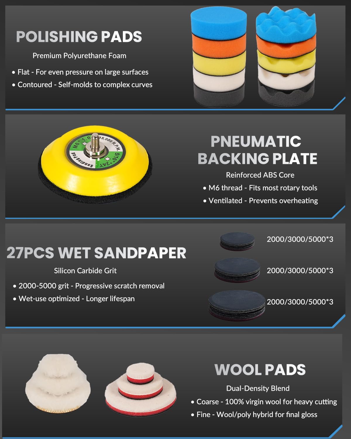 78PCS Drill Polishing Buffing Pads Kit with Buffer Polisher Attachment, 1/2/3 Inch Car Polishing Detailing Wheels for Dremel Air Mini Polisher Sander, Headlights Restoration Pad for Waxing Cleaning