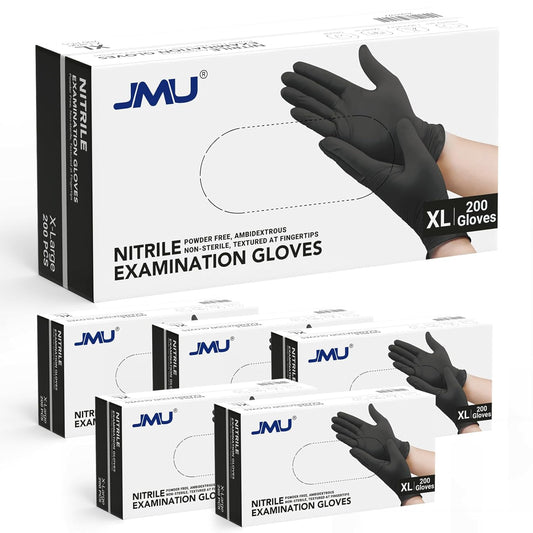 JMU Black Nitrile Gloves XL Case of 1200, 3.5Mil, Latex Free, Powder Free