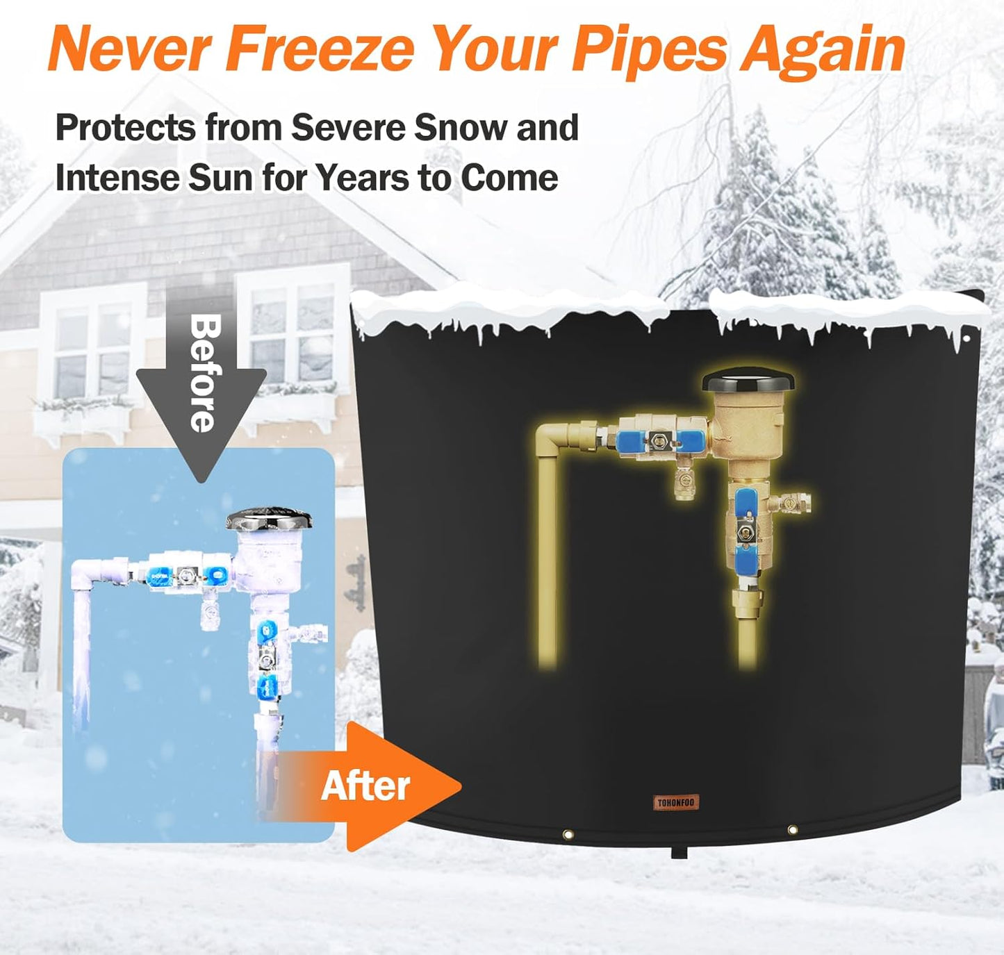 TOHONFOO Backflow Preventer Pipe Insulation Cover (5°F) - Irrigation Sprinkler Valve Insulated Pouch - Water Well Pump Cover - Sturdy 5 Layers for Winter Freeze Protection, 40" W x 36" H, Black