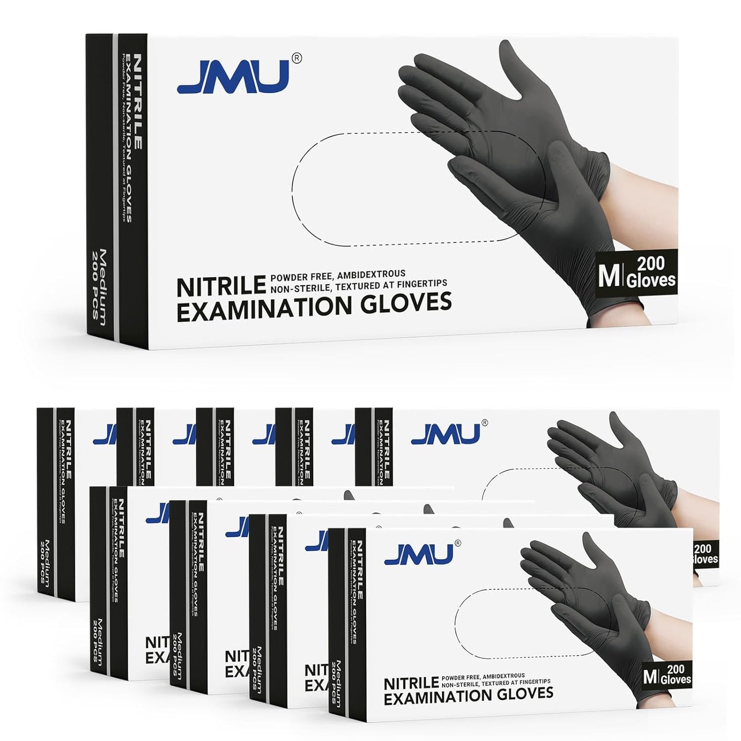 JMU Black Nitrile Gloves Medium Bulk, 2000 Count, 3.5Mil Disposable Nitrile Gloves Latex Free Powder Free