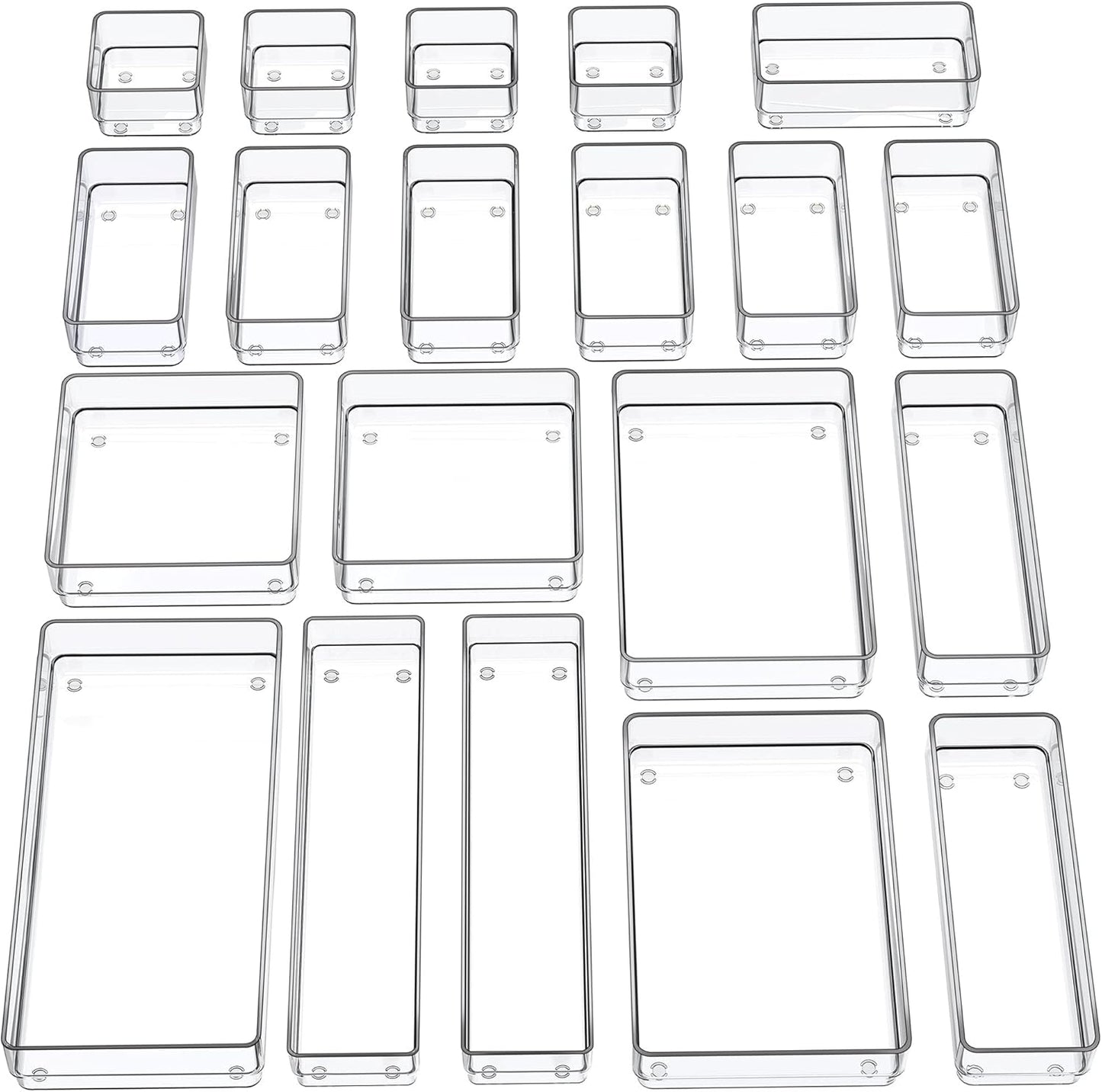 SMARTAKE 20-Piece Drawer Organizer with Non-Slip Silicone Pads, 7-Size Desk Drawer Organizer Trays Storage Tray for Makeup, Jewelries, Utensils in Bedroom Dresser, Office and Kitchen (Clear)