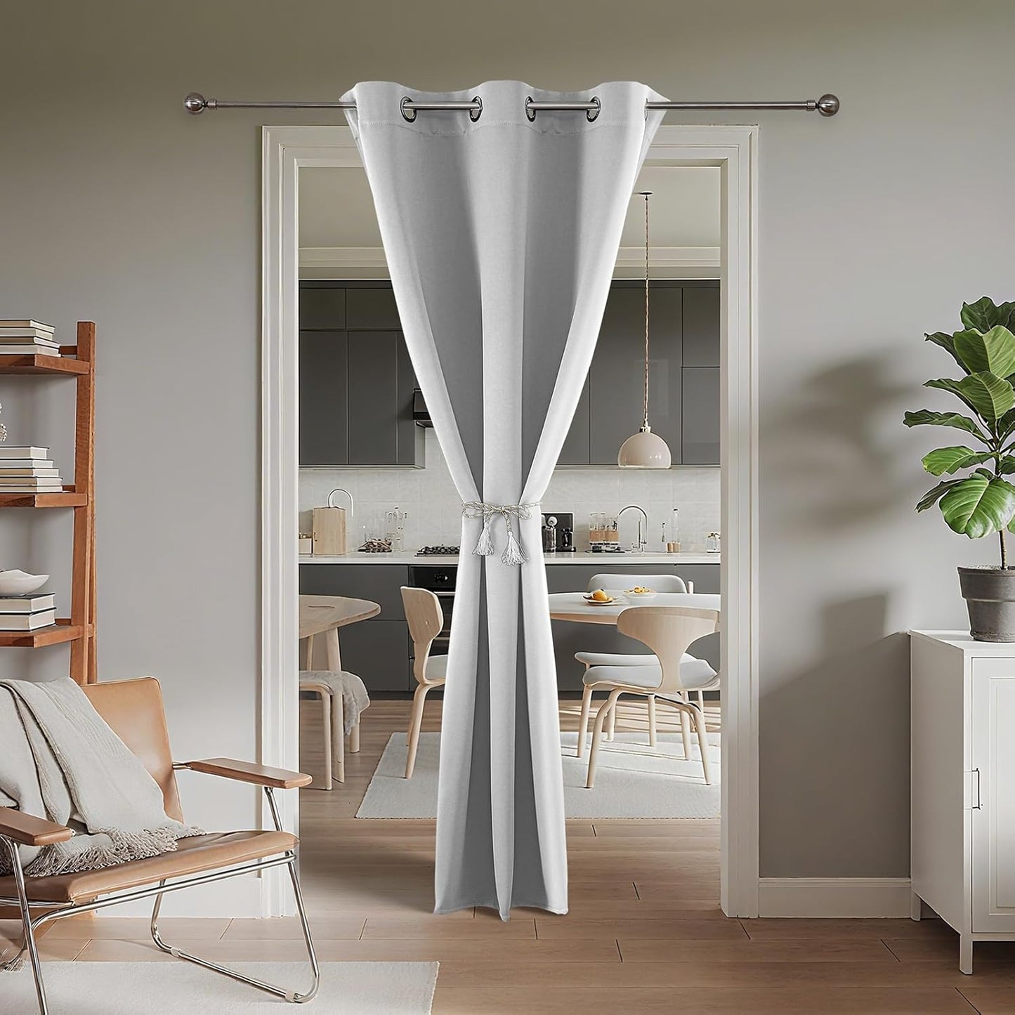 Joydeco Blackout Door Curtain for Doorway Privacy 96 Inches Long, Grommet Closet Curtain for Open Closet, Room Divider for Bedroom Living Room (Greyish White 52Wx96L, 1 Panel)