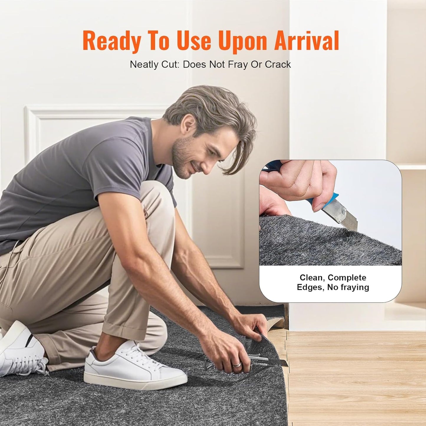 VEVOR Slip-Resistant Rug Pad, Protective Cushioning Carpet Pad, 2'x8' (7.87' Actual) - 1/4"Thick - Dual Surface - Polyester Felt + Latex, 1-2㎡ Area Carpet Padding Rug Cushion Safe for All Floors, Grey