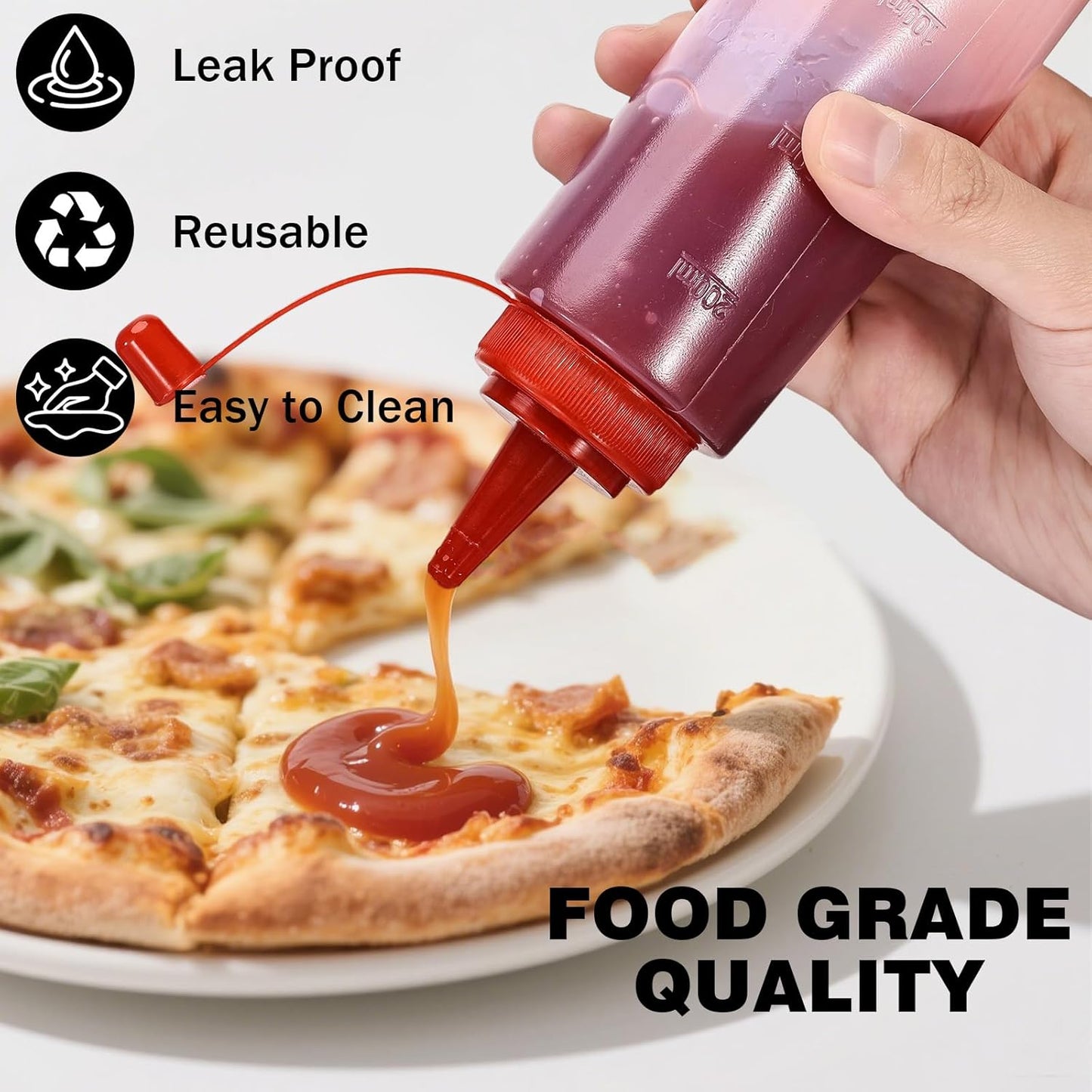 Condiment Squeeze Bottles Ketchup Dispenser, 4 Pack 8oz Squeeze Bottles for Liquids, Plastic Sauce Bottle with Cap Lid, Squirt Bottles for Sauces Liquids BBQ Dressing Pancake Art