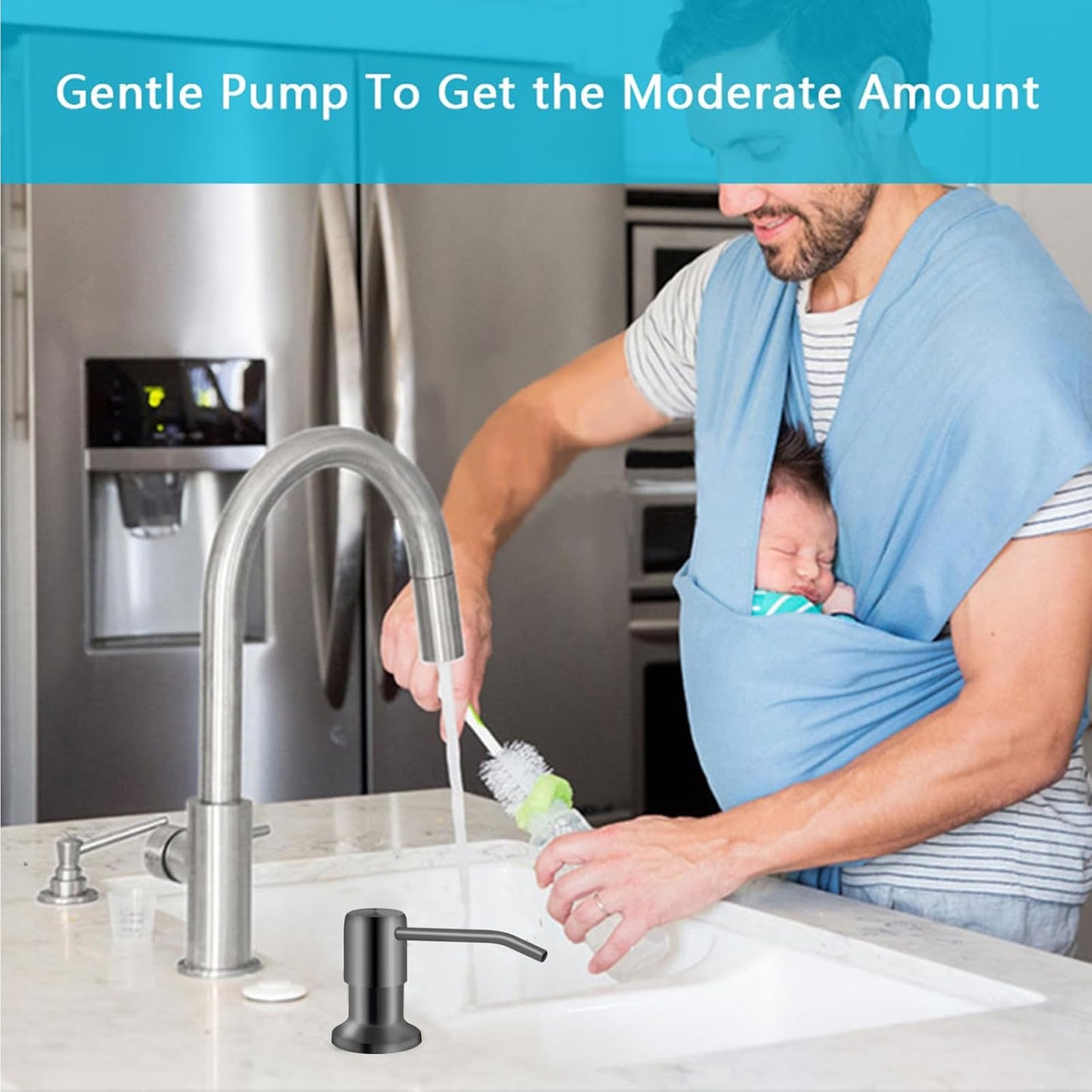 Kitchen Sink Soap Dispenser With 47" Extension Tube Kit, Under Sink Pump, No Need for Refills, Good Suction Power, Gray