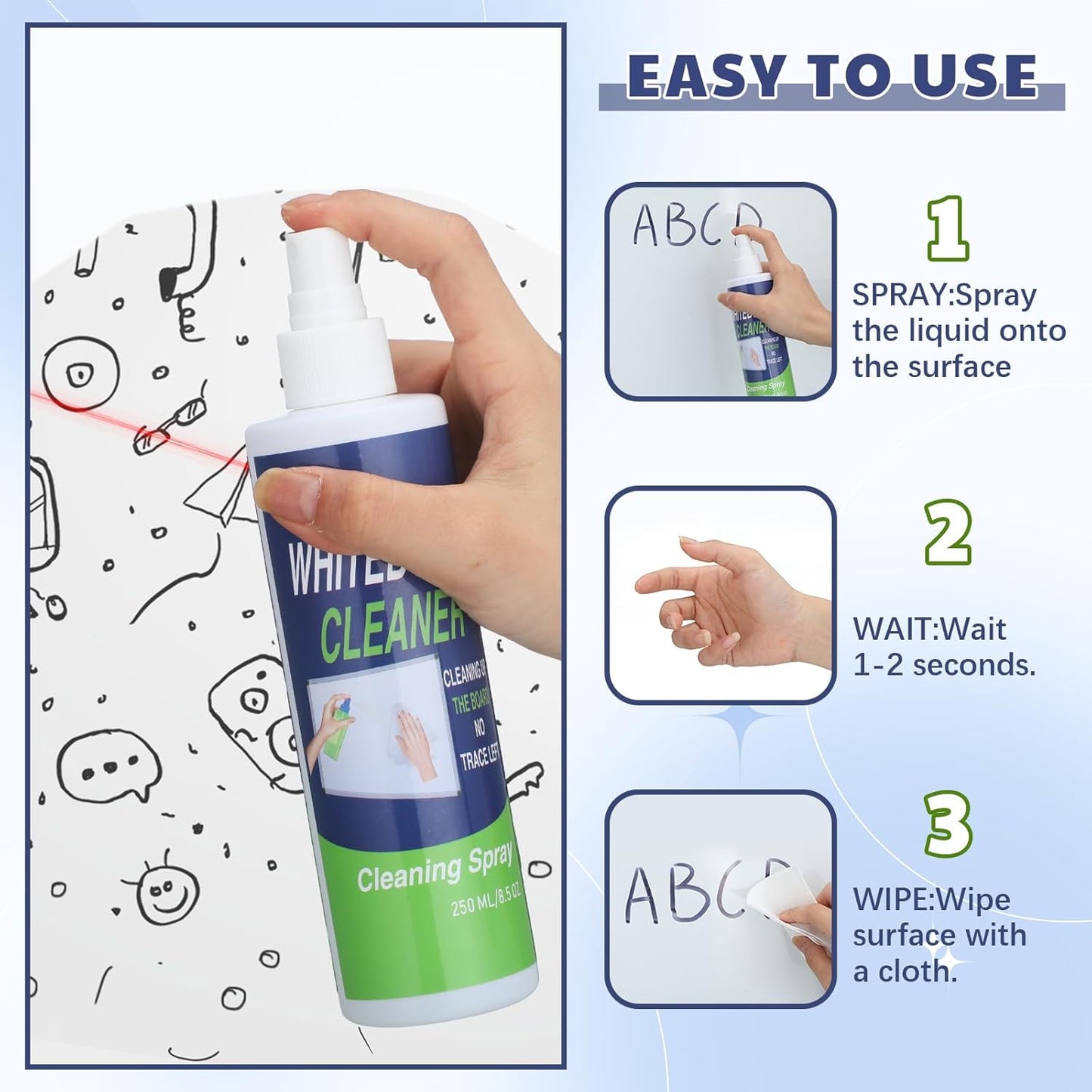 6 Pack Whiteboard Cleaner Spray Bottle 8.5oz Dry Erase Board Surface Cleaner White Board Cleaning Spray Removes Stubborn Marks from Chalkboard