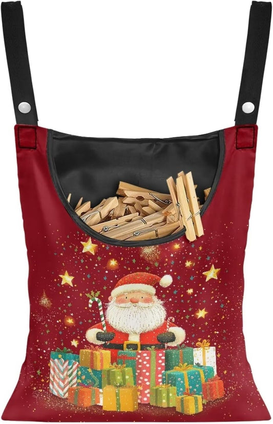 Christmas Santa Claus Clothespin Organizer Bag Shell Beach Clothespin Bags with Hanging Hook Waterproof Clothes Pin Storage Organizer with Large Opening Clothespin Bag