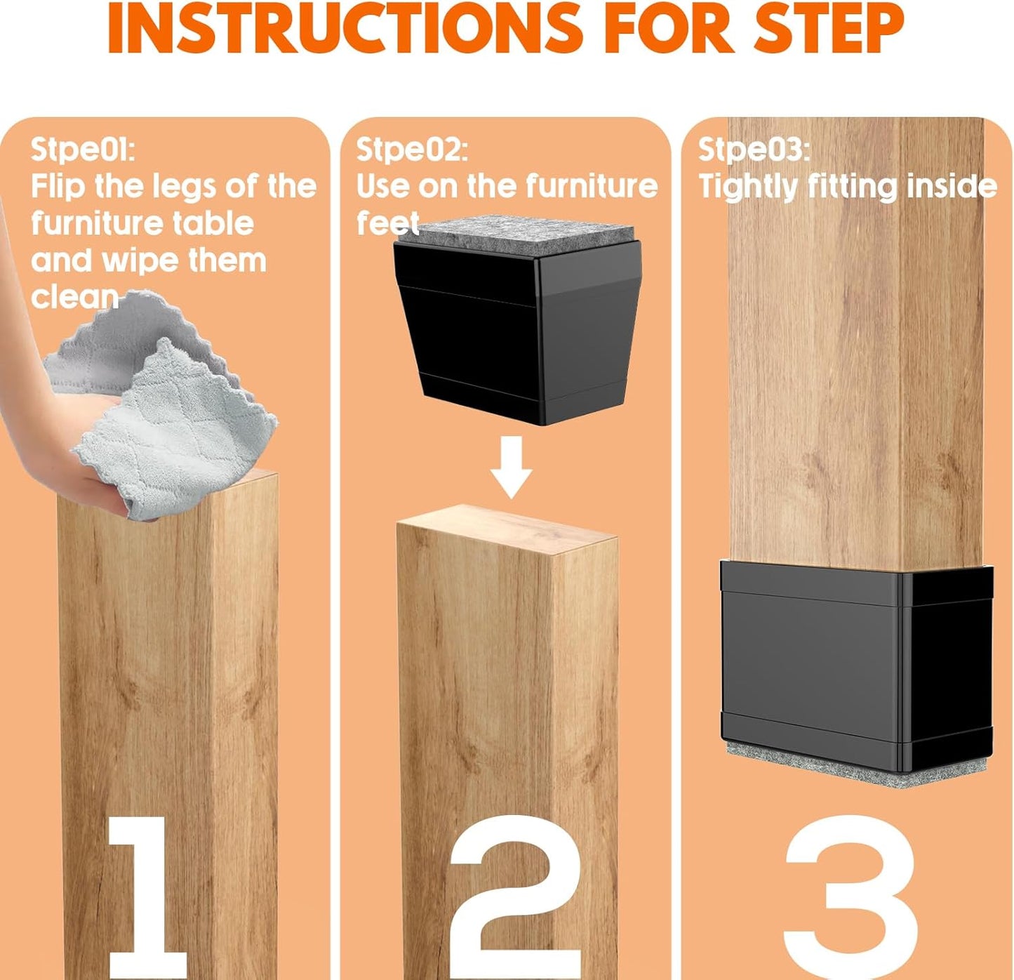 Rectangle Chair Leg Protectors for Hardwood Floors,16 PCS Silicone Covers to Protect Wood Tile Floors Felt Pads Furniture Leg Caps Reduce Noise. Easy to Move.(Black,1.25 x 2,Rectangular)