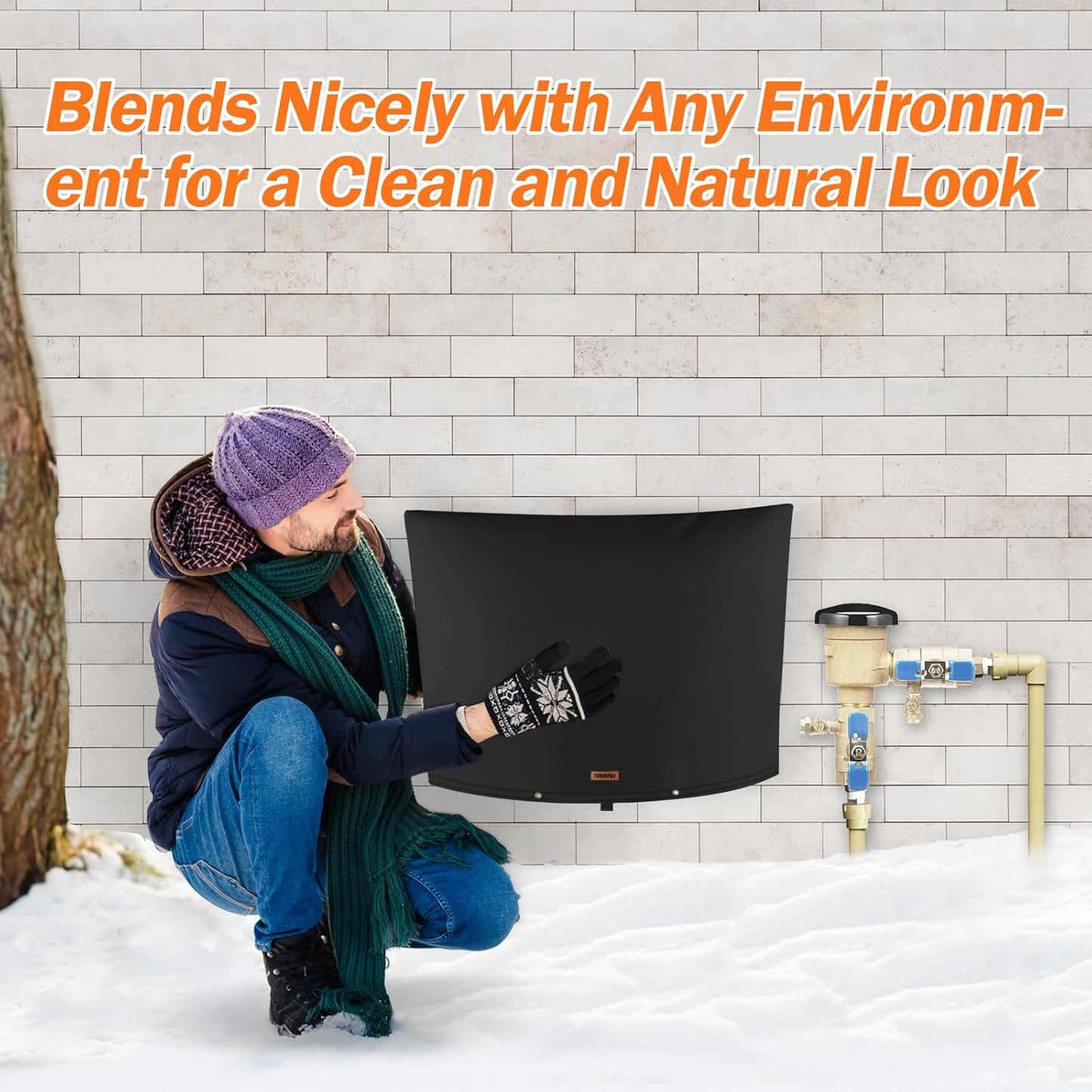 TOHONFOO Backflow Preventer Pipe Insulation Cover (5°F) - Irrigation Sprinkler Valve Insulated Pouch - Water Well Pump Cover - Sturdy 5 Layers for Winter Freeze Protection, 38" W x 24" H, Black