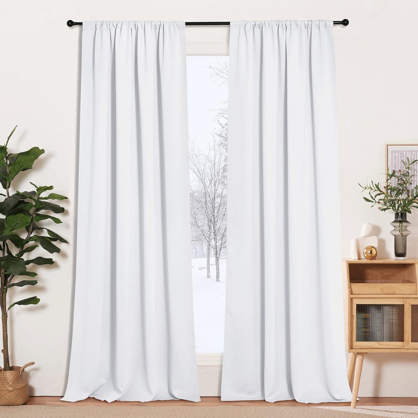 RYB HOME Blackout Curtains for Living Room, Large Window Shades for Bay Window Dining Parlor Bedroom Patio Door, Wide 52 x Long 102 inches, Pure White, 2 Panels