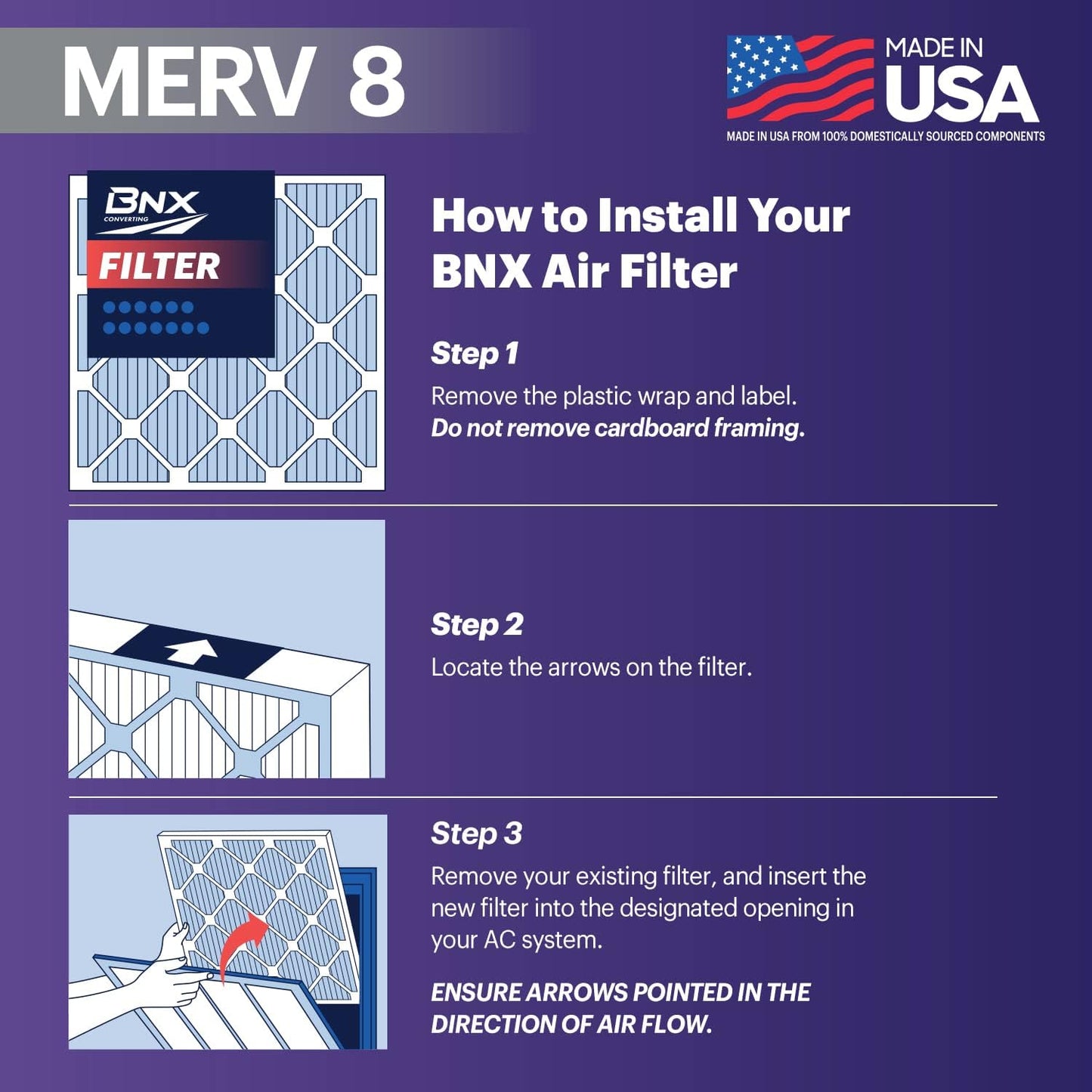 BNX TruFilter 20x22x1 Air Filter MERV 8 (6-Pack) - MADE IN USA – Dust & Pet Defense Electrostatic Pleated Air Conditioner HVAC AC Furnace Filters for Dust, Pet, Mold, Pollen MPR 600 – 700 & FPR 5