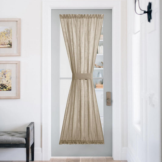 NICETOWN Sheer Door Panel Curtain - Semi Voile Linen Weave French Door Decor Privacy Protection Window Curtain for Sliding/Patio (W52 x L72, 1 Tie Backs + 1 Panel, Taupe)