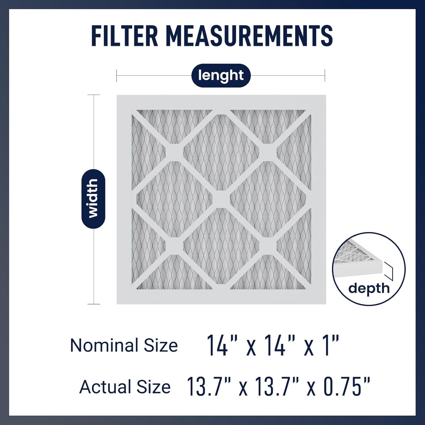 14x14x1 MERV 8 Air Filters 6-Pack, Actual Size 13.7" x 13.7" x 0.75" – Compatible with HVAC, Air Conditioners & Furnaces– High Particle Capture & Smooth Airflow
