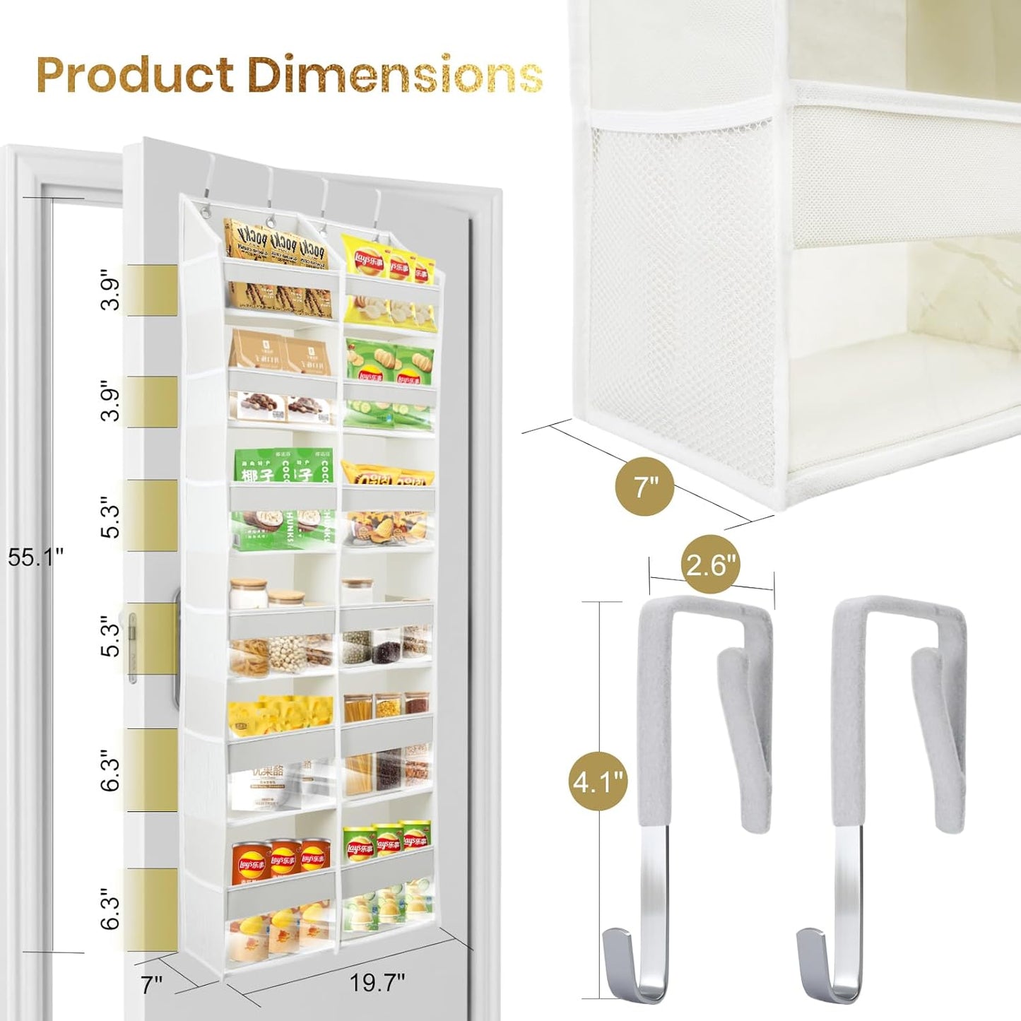 HOMELUX THEORY Heavy Duty Over the Door Organizer - Extra Wide Closet Organizers And Storage, Hanging Storage Door for Bedroom & Baby Nursery, 1PC Ivory