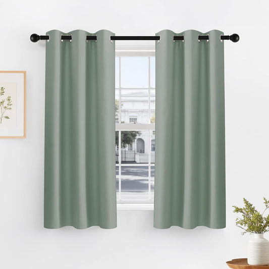 PONY DANCE Sage Green Blackout Curtains for Living Room - Thermal Insulated Window Treatment Panels, Room Darkening Blackout Drapes for Bedroom, 42 x 60 Inch, 2 Panels