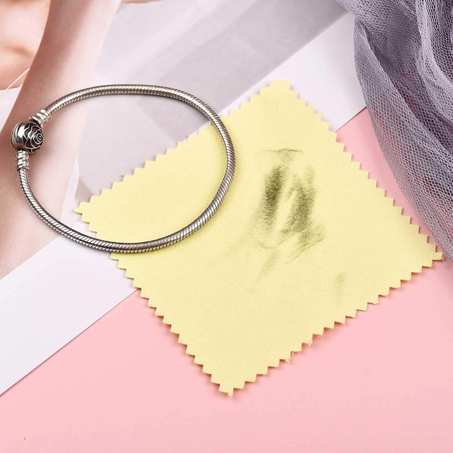 SEVENWELL 50pcs Jewelry Cleaning Cloth Yellow Polishing Cloth for Sterling Silver Gold Platinum Small Silver Polish 8x8cm