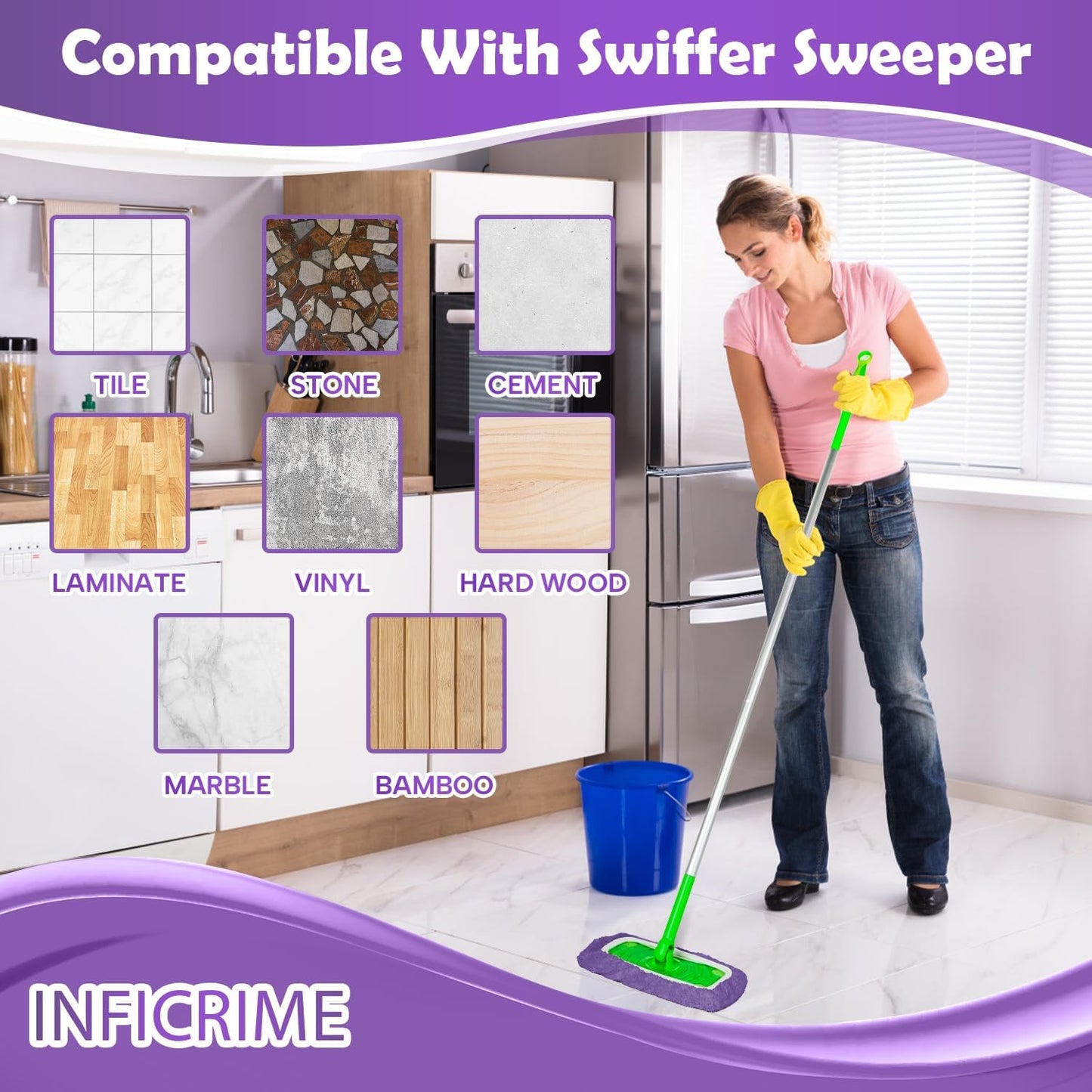 6 Pack Reusable Microfiber Mop Pads Compatible with Swiffer Sweeper Mop, Dry Sweeping Cloths & Wet Mopping Cloths, Washable Mop Pads for Surface/Hardwood Floor Cleaning (Mop is Not Included)