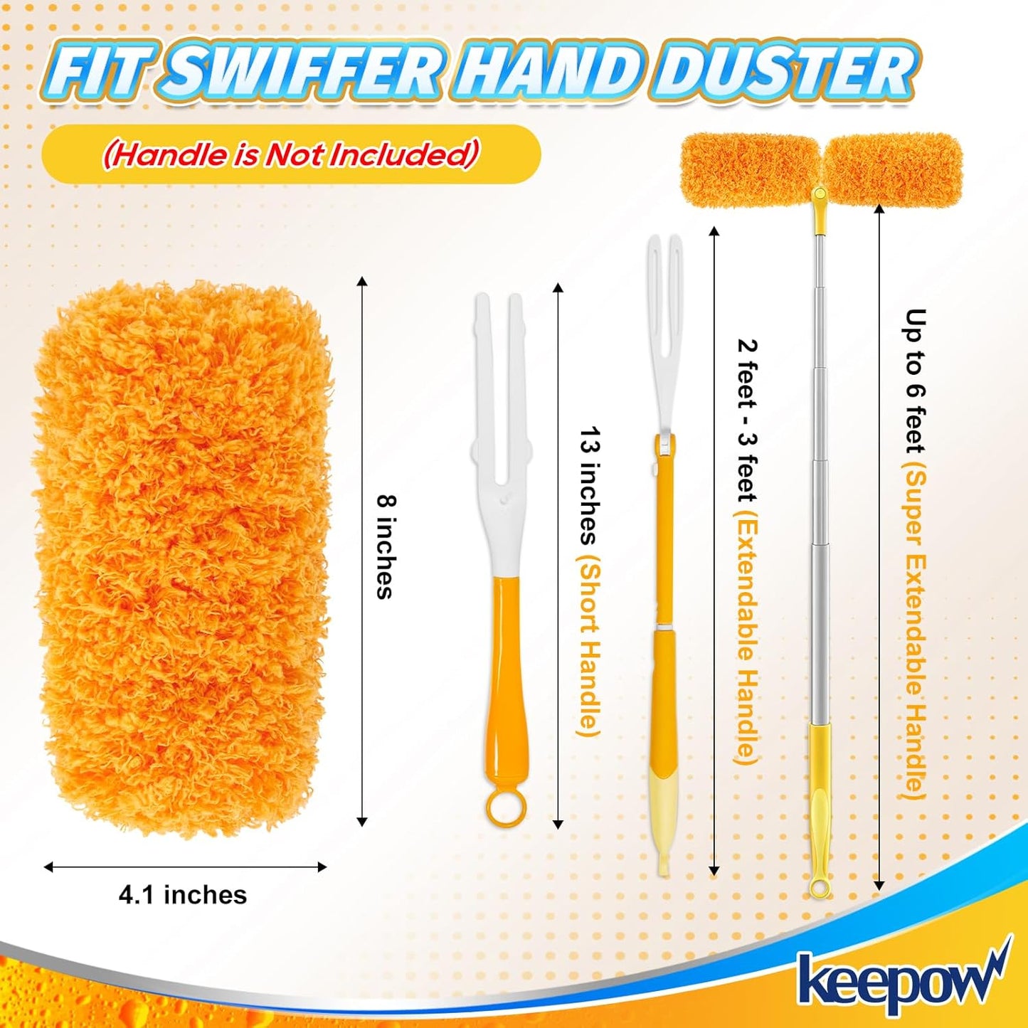 KEEPOW, 6-Pack Microfiber Reusable Refills Compitable with Hand Duster, 360 Degree Dry Microfiber for Cleaning Duster Heavy Duty Refills