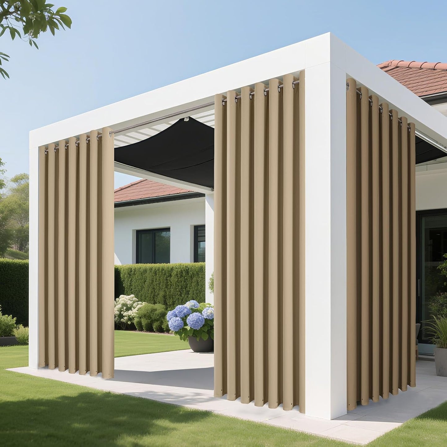 Joydeco Blackout Patio Sliding Door Curtains 90 Inches Long, Grommet Privacy Room Divider Curtains, Extra Wide Thermal Blackout Drapes for Bedroom Living Room (Light Beige, 100Wx90L, 1 Panel)