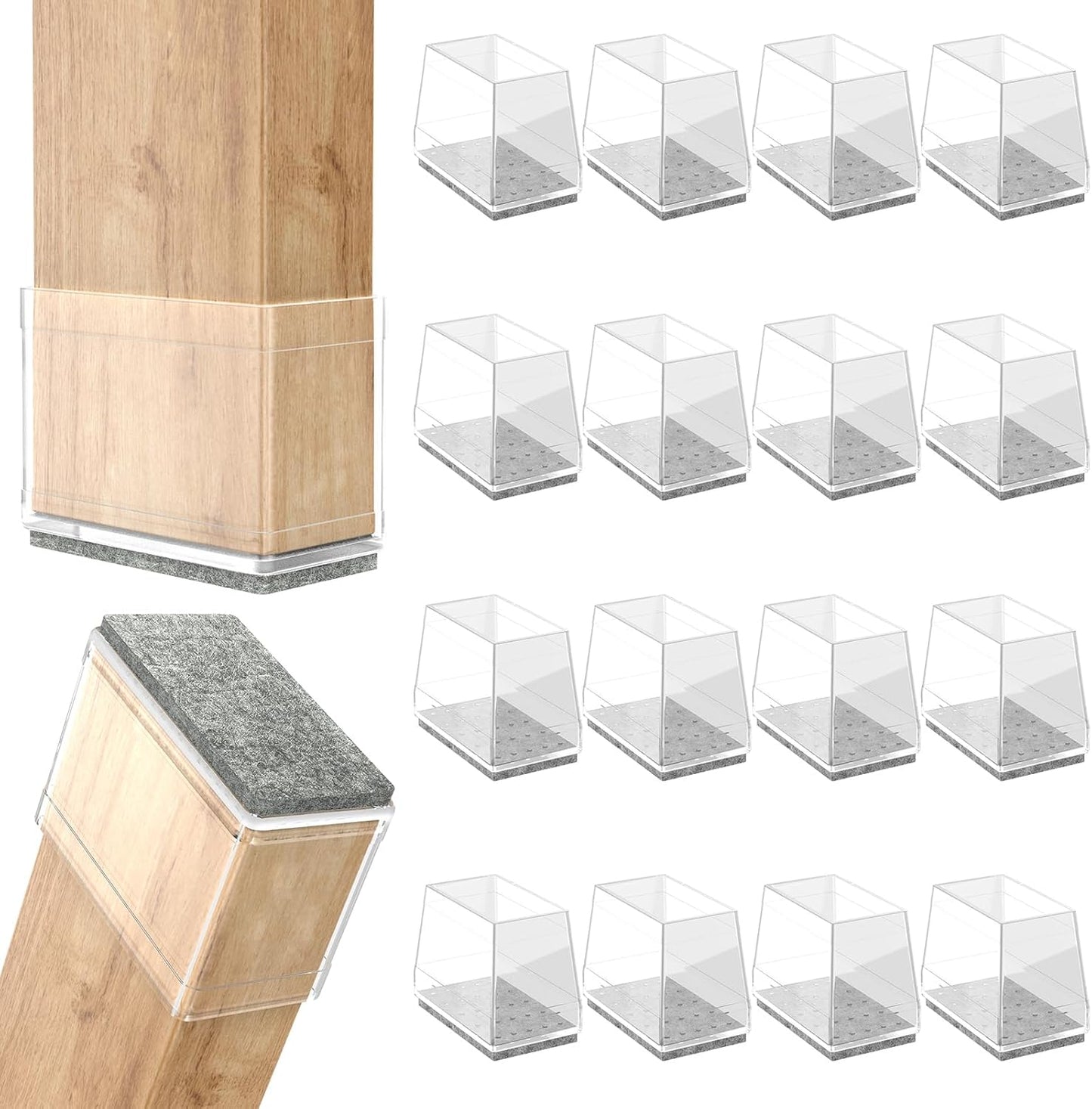 Rectangle Chair Leg Protectors for Hardwood Floors,16 PCS Silicone Covers to Protect Wood Tile Floors Felt Pads Furniture Leg Caps Reduce Noise. Easy to Move.(Clear,0.5 x 2 Inch,Rectangular)