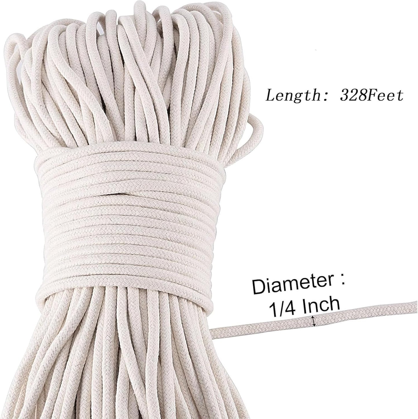 ZOENHOU Cotton Rope, 328 Feet, White, Natural, Clothesline, Strong, Laundry Line, DIY Crafts, Art Projects, Garden Decor