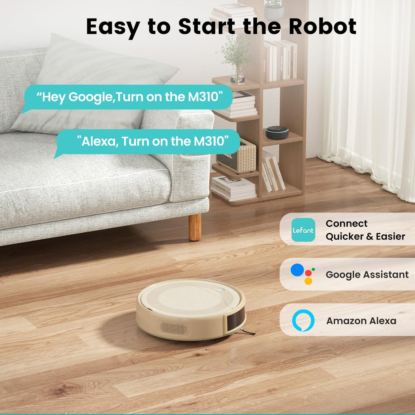 Lefant M310 Robot Vacuum Cleaner, 4500Pa Strong Suction with PreciSense Avoiding, Slim, Self-Charging, 160Mins Runtime, App/Wi-Fi/Alexa, Ideal for Pet Hair & Hard Floor Cleaning