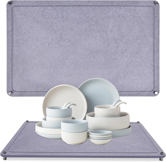 Large Diatomaceous Earth Stone Dish Drying Mats for Kitchen Counter,24"×16",Quick Drying,with 4 Non-Slip Stainless Steel Feet, Suitable for Various Countertops, Bowl Racks, Dark Grey