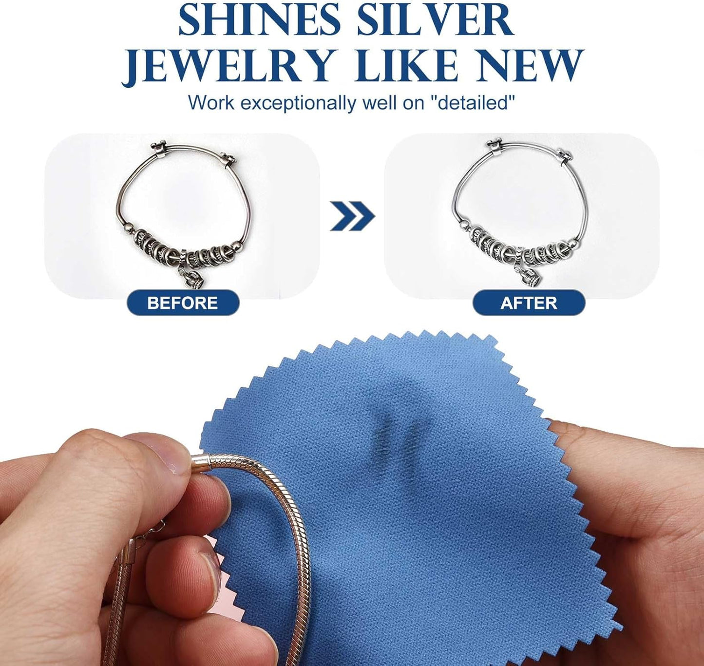 SEVENWELL 50pcs Jewelry Cleaning Cloth Dark Blue Polishing Cloth for Sterling Silver Gold Platinum Small Silver Polish8x8cm