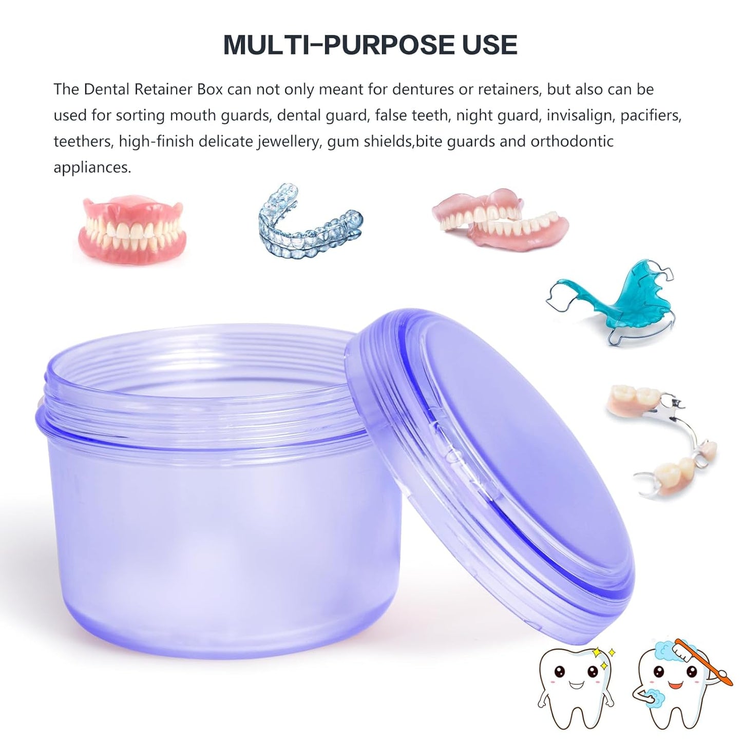Large Denture case, No-Leak Denture Bath Box Denture Cup, Retainer Cleaning Box, Complete Clean Care for Dentures, Clear Braces, Mouth Guard, Night Guard & Retainers (transparent blue)