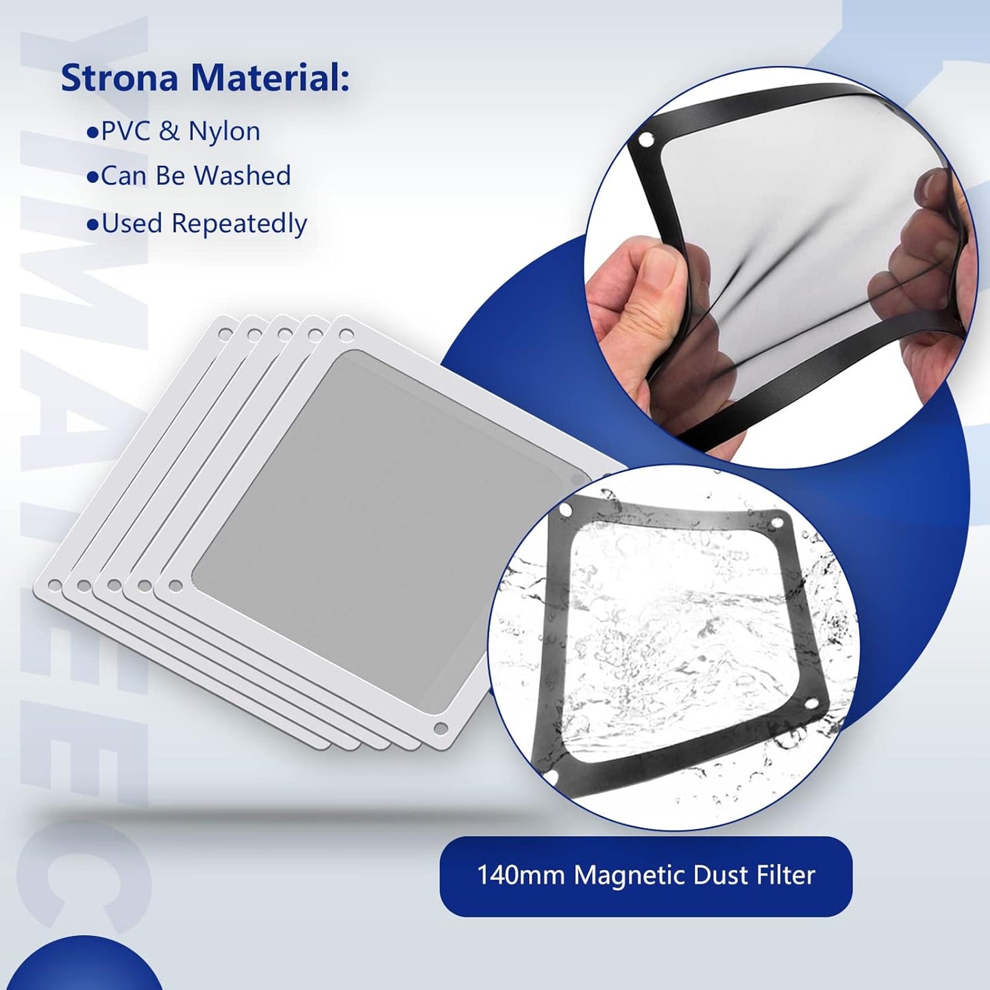 Dust Filter PC 140mm for Computer Cooler/PSU/Routers Nylon 80 Mesh, Magnetic Frame PC Fan Dust Mesh PC Cooler Filter Dustproof Computer Fan Grills (Nylon, 140 * 140mm, 5pcs, White)