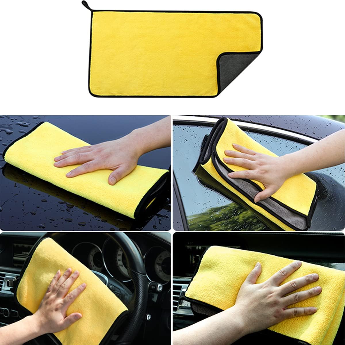 Car Wash Brush with Long Handle, Chenille Microfiber Mop Mitt with 1 Replacement Head, Wheel Brush Extension Pole Cleaning Kit & Towels for Cars & Trucks - 5PCS