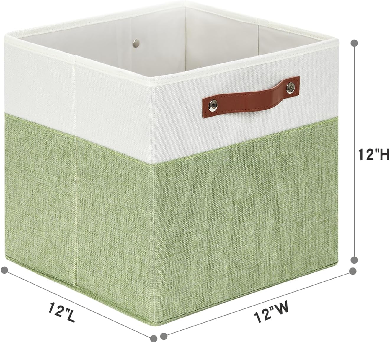 HNZIGE Fabric Storage Cubes for Shelves Set of 4 ,Storage Cubes Baskets 12 x12, Decorative Storage Bins Basket with Handles, Green Baskets for Organizing Home Nursery(Green White)