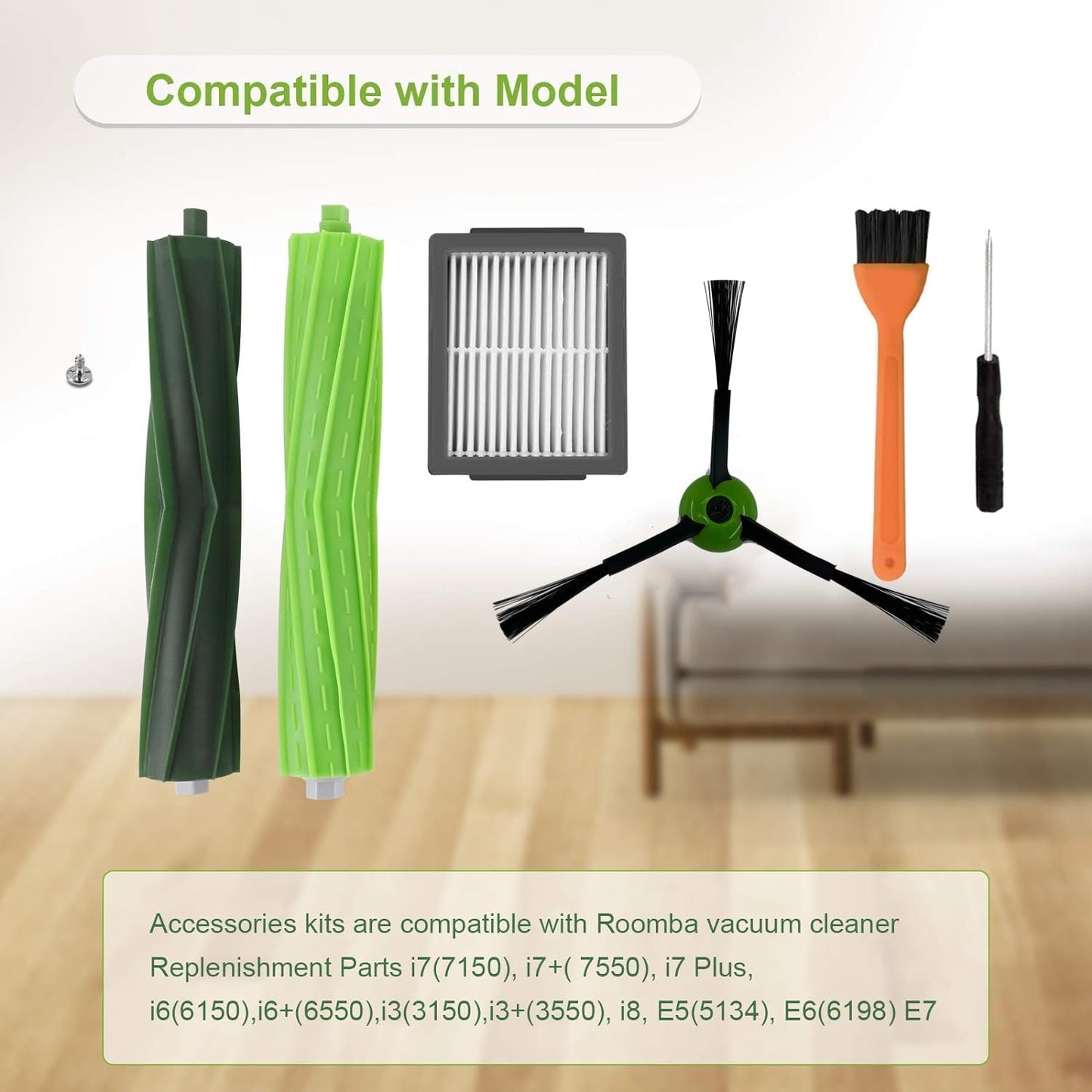 19 Pack Replacement Parts Accessories Compatible for iRobot Roomba i3 i3+ i7 i7+ i4 i6 i6+i8 i8+/Plus E5 E6 E7 J7 I E &J Series Vacuum Cleaner, 3 Set of Roller Brush & 8 HEPA Filters & 8 Side Brushes