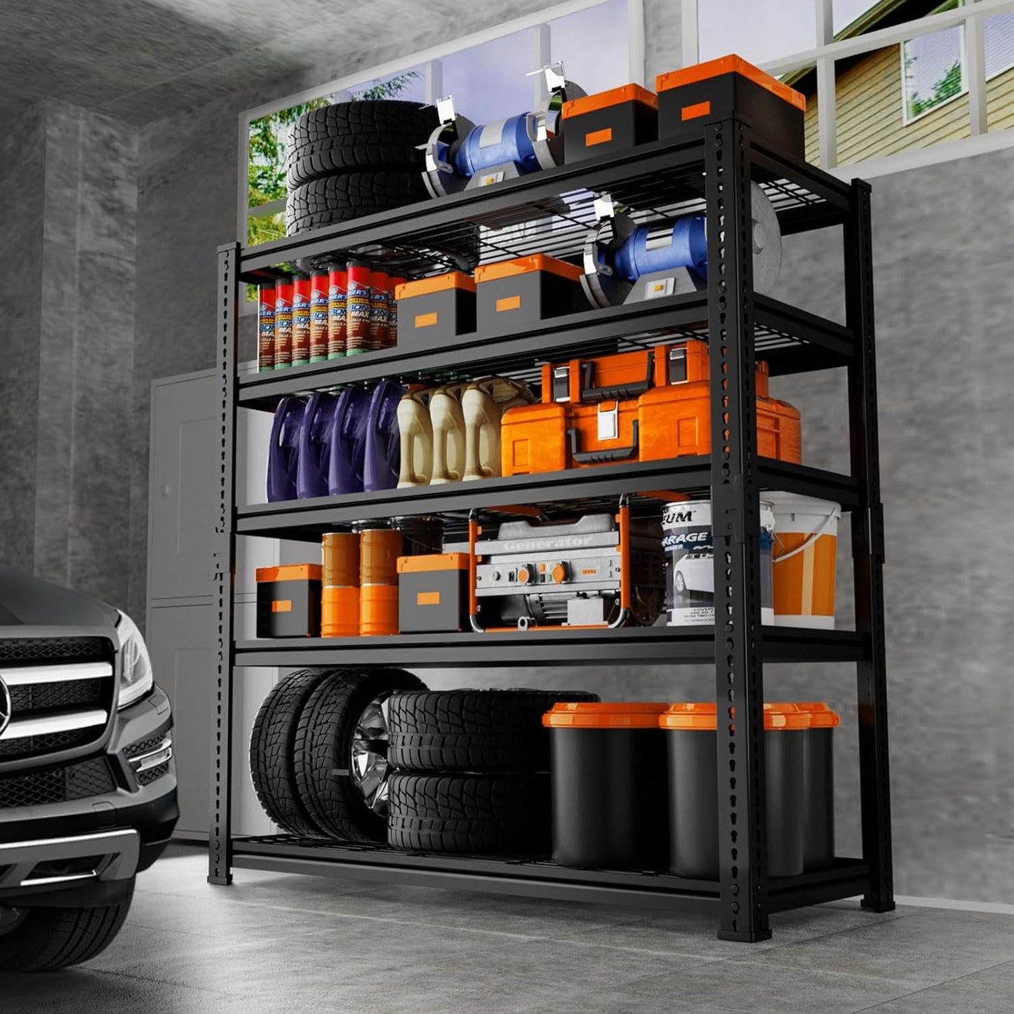 Storage Shelves Heavy Duty, 4 PCS 36"L x 16"W x 72"H Garage Wire Shelving Unit Loads 2400LBS, 5-tier Adjustable Metal Industrial Utility Shelf Rack for Kitchen, Laundry, Pantry, Warehouse, Basement