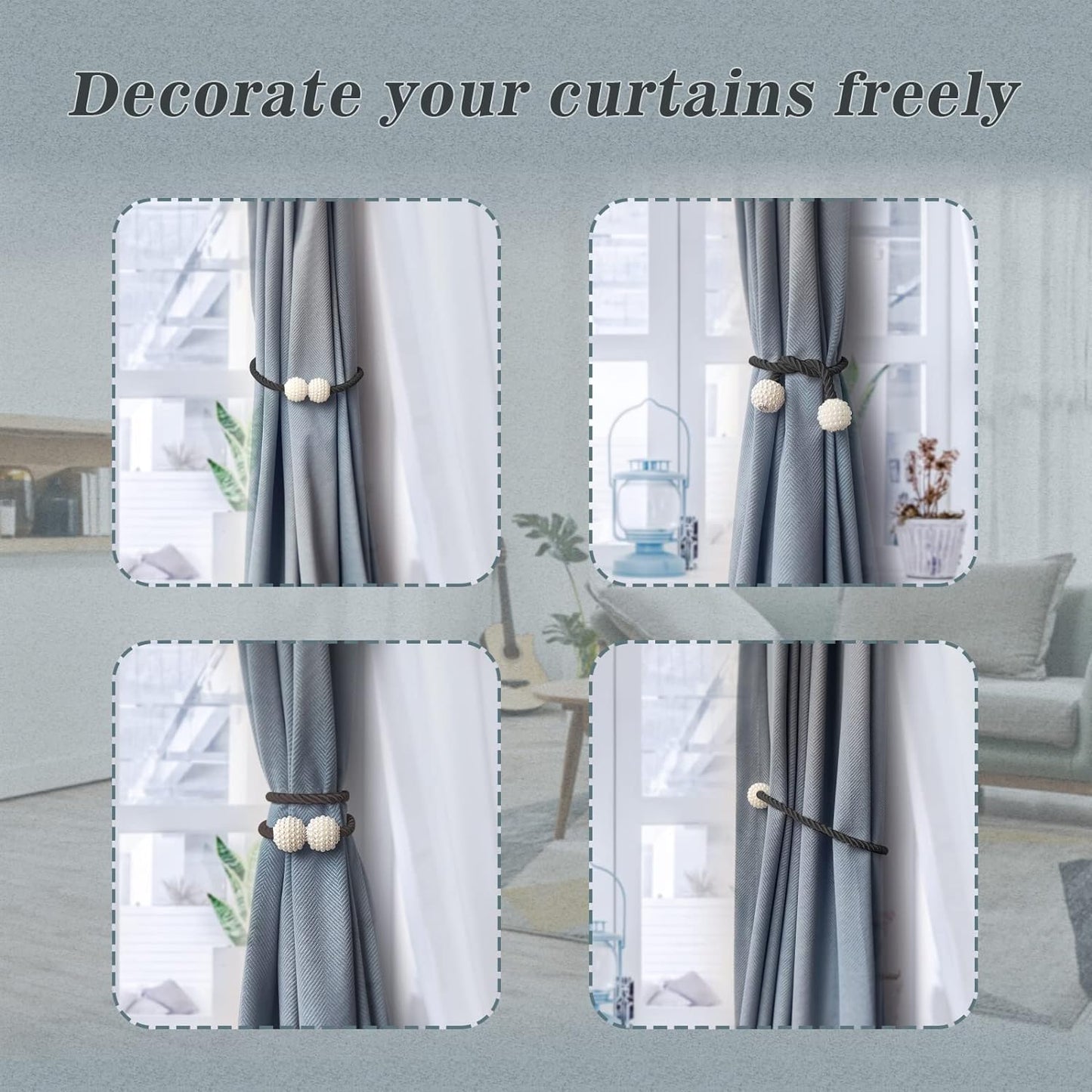 Hion Magnetic Curtain Tiebacks Black 6 Pack, Curtain Tiebacks Buckles Holdbacks Holders Hooks Clip for Home Bedroom Office Decorative Thick or Thin Curtain