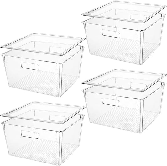 Extra Large Stackable Clear Plastic Storage Bins with Lids, Perfect for Kitchen Organization or Pantry Organization and Storage, Fridge Organizer Bins for Organizing, Under the Sink Organizers