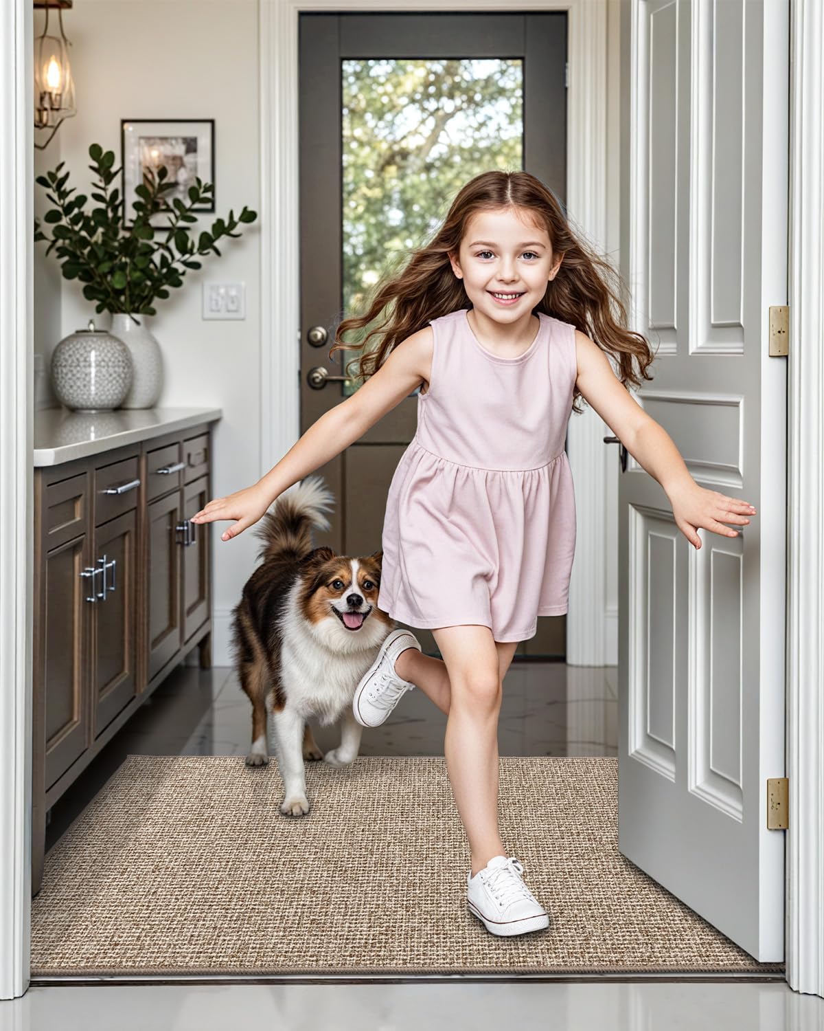 LUMI Indoor Door Mat 36"x56", Ultra Thin Low Profile Non-Slip Doormat for Home Entrance, Absorbent & Stain-Resistant Welcome Mats, Washable Entryway Mat for Front Door, Patio, Porch, Khaki